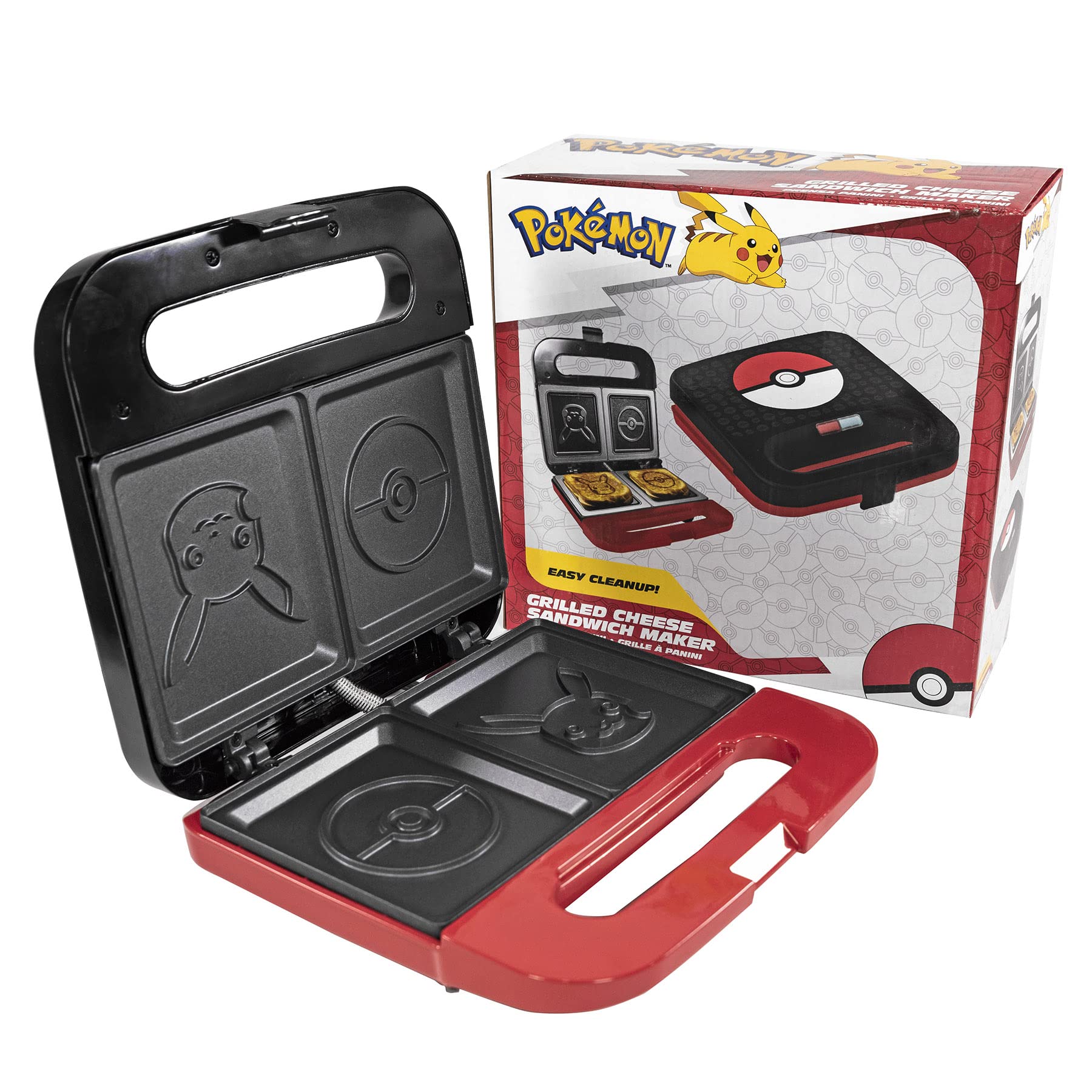 Máquina de Quesos a la Parrilla Uncanny Brands Pokemon blanca para Hacer Sándwiches de Pokeball y Pikachu