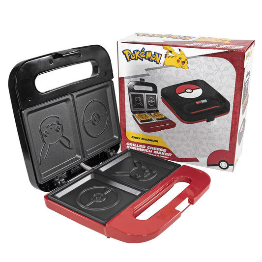 Máquina de Quesos a la Parrilla Uncanny Brands Pokemon blanca para Hacer Sándwiches de Pokeball y Pikachu