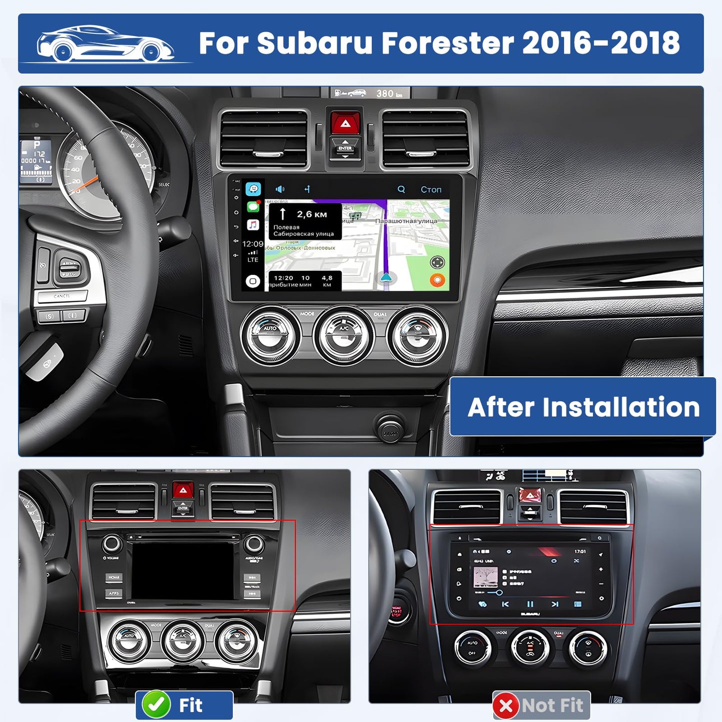 Inefala [2G+64G] Android 15 estéreo de coche para Subaru Forester 2013 2014 2015 2016 2017 con inalámbrico Carplay/Android Auto, visualización táctil HD de 9 pulgadas para Forester con WiFi GPS