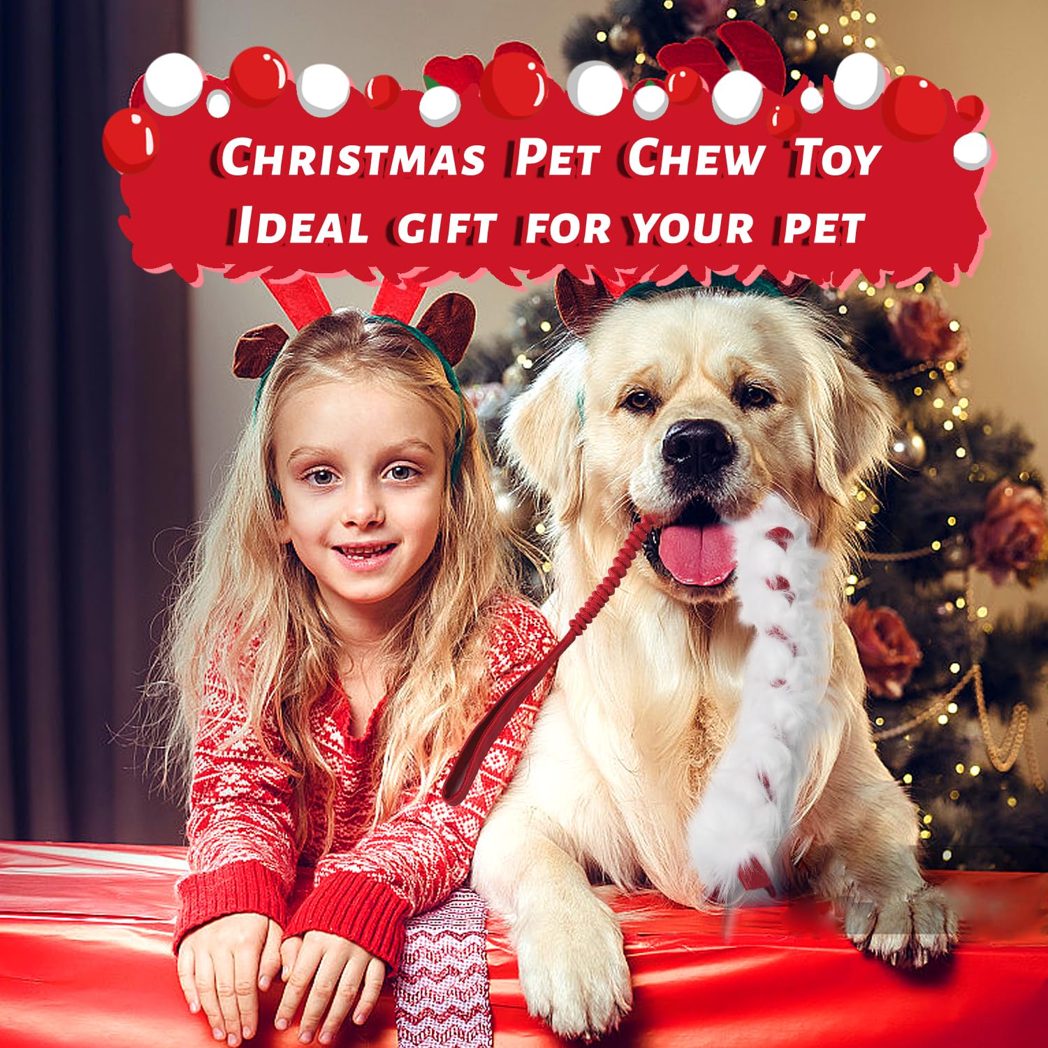 Juguetes de Navidad wodoca Rojo con Cuerda para Perros Grandes y Cachorros Agresivos