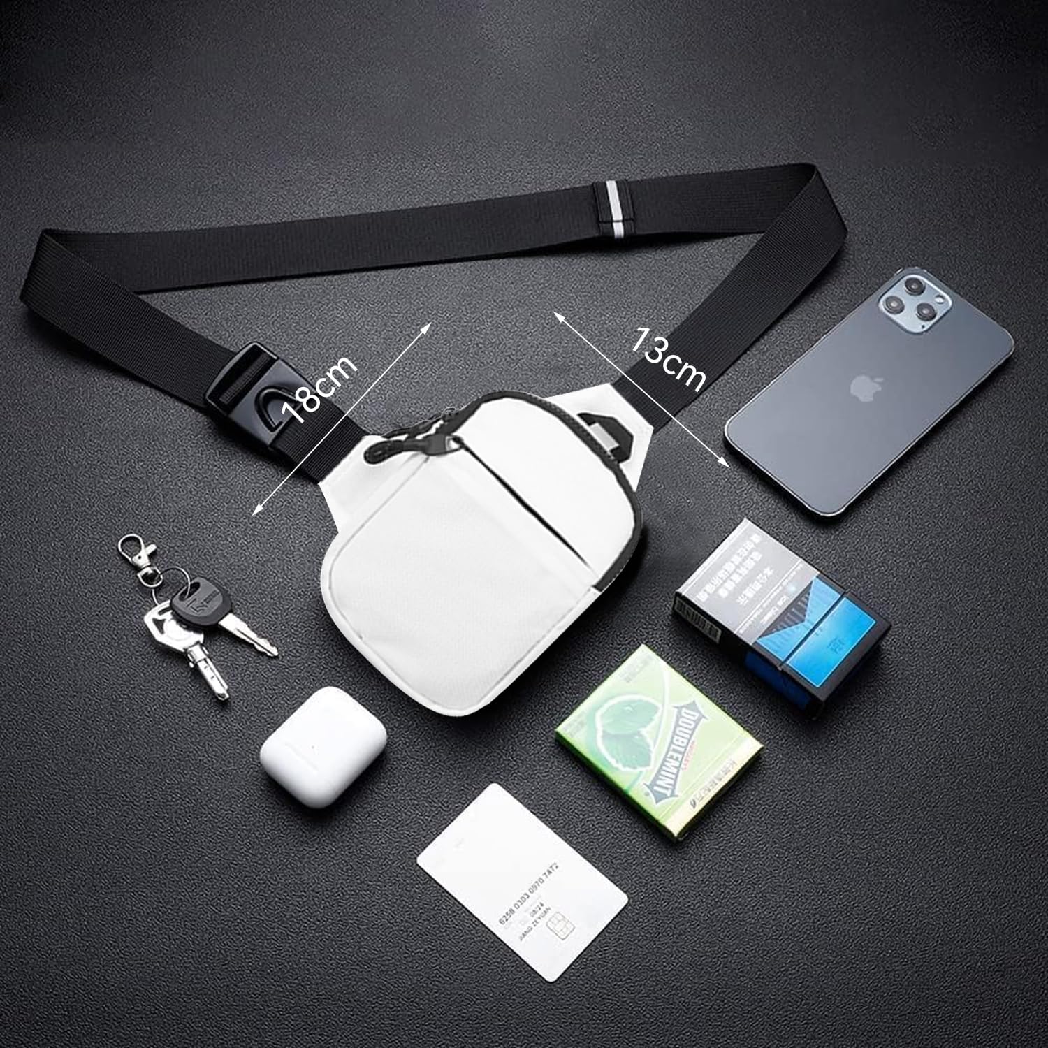 CXJYSD Mini Bolso Cruzado En El Pecho,Para Hombre Y Mujer Con Bolsillos Dobles,Riñonera Impermeable Con Manos Libres,Adecuado Para Deportes Al Aire Libre,Correr Y Viajar (Blanco-01)