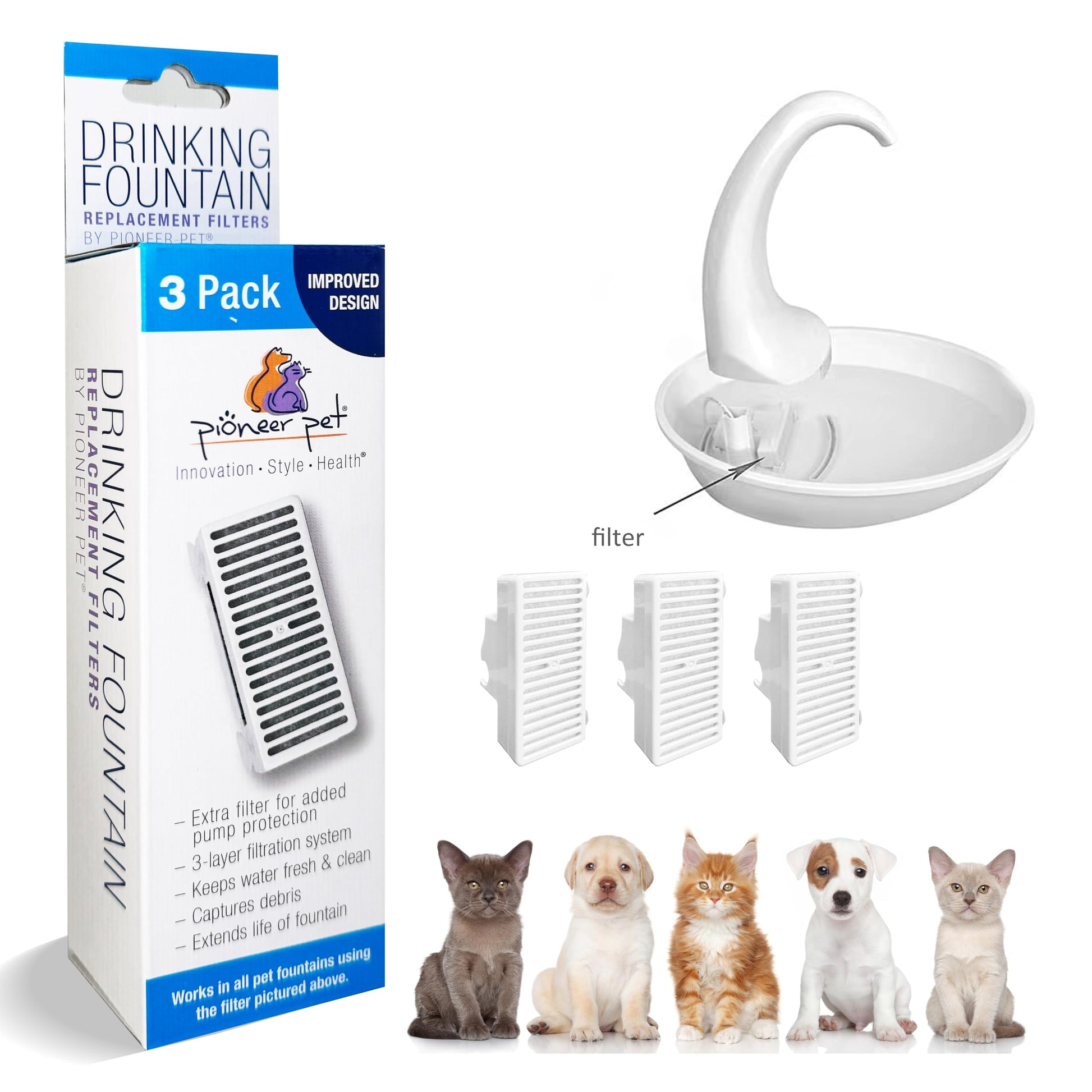 Filtros en Forma de T Pioneer Pet 3 Pack para Alimentos, Agua y Fuente Serena