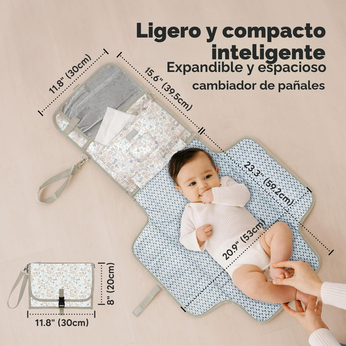 KeaBabies - Cambiador portátil para pañales – Cambiador grande impermeable para bebé, embrague de pañales de viaje compacto, bolsillos funcionales para artículos esenciales para recién nacidos,
