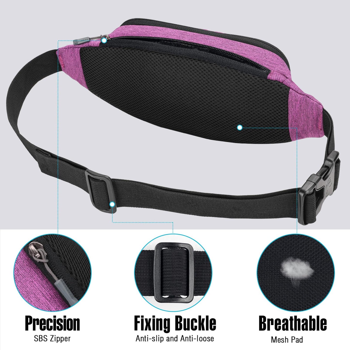 Riñonera Deportiva WATERFLY Negra con Cinturón Extendido para Mujer y Hombre