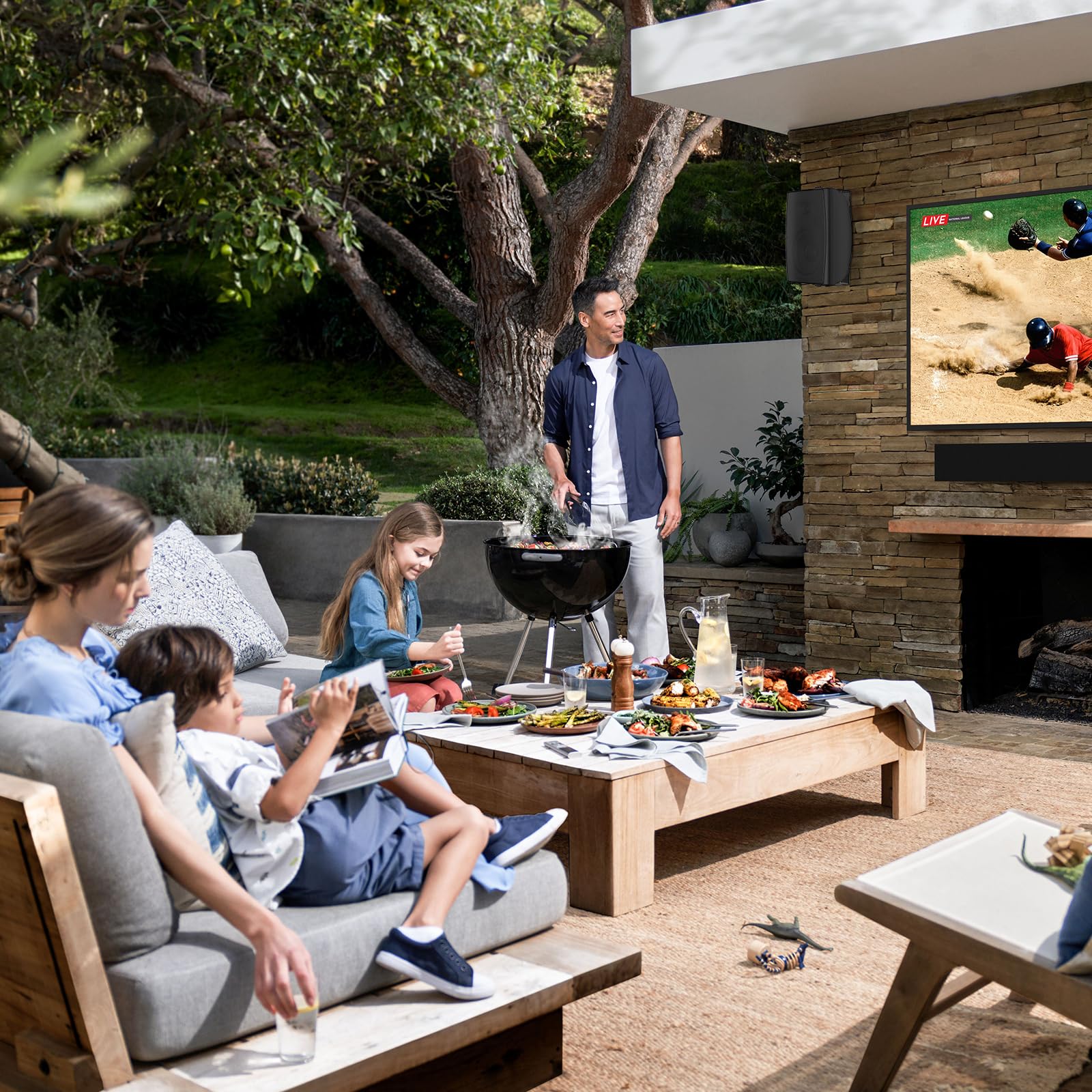 Altavoces Bluetooth para exteriores, 6.5 pulgadas, máximo 800 W, impermeables, con cable con amplificador multifuncional, sistema de altavoces para exteriores, para patio, jardín, piscina, hogar (4