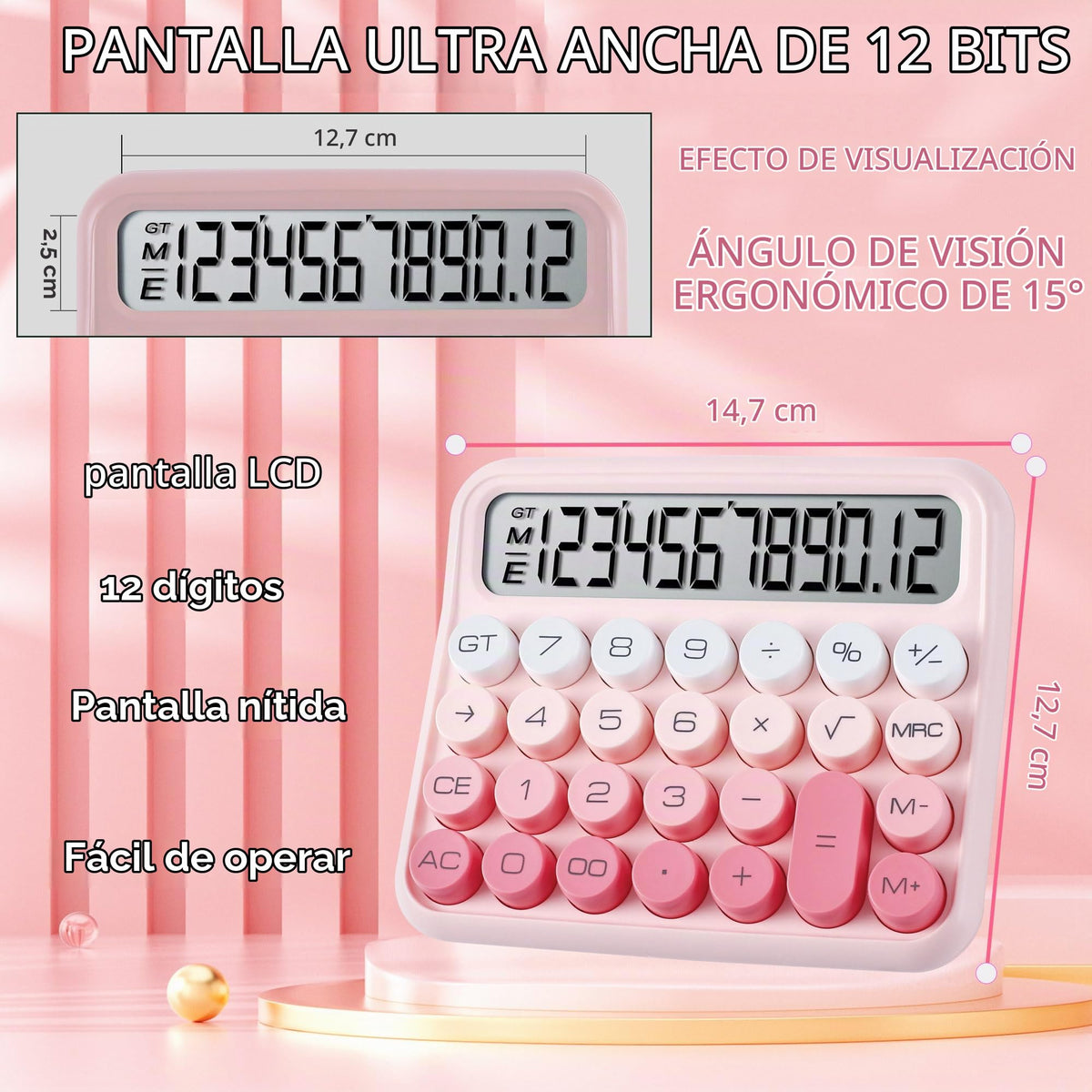 Calculadora Mecánica VEWINGL con Pantalla LCD 12 Dígitos y Botones Grandes