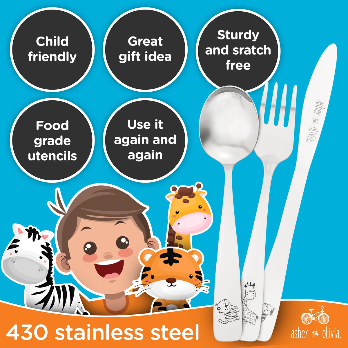 Juego de cubiertos de acero inoxidable para niños, 9 y 24 unidades de utensilios para bebés, cubiertos de metal para preescolar, bebés, niños, bebés, auto alimentación, lavaplatos, 9 Pack