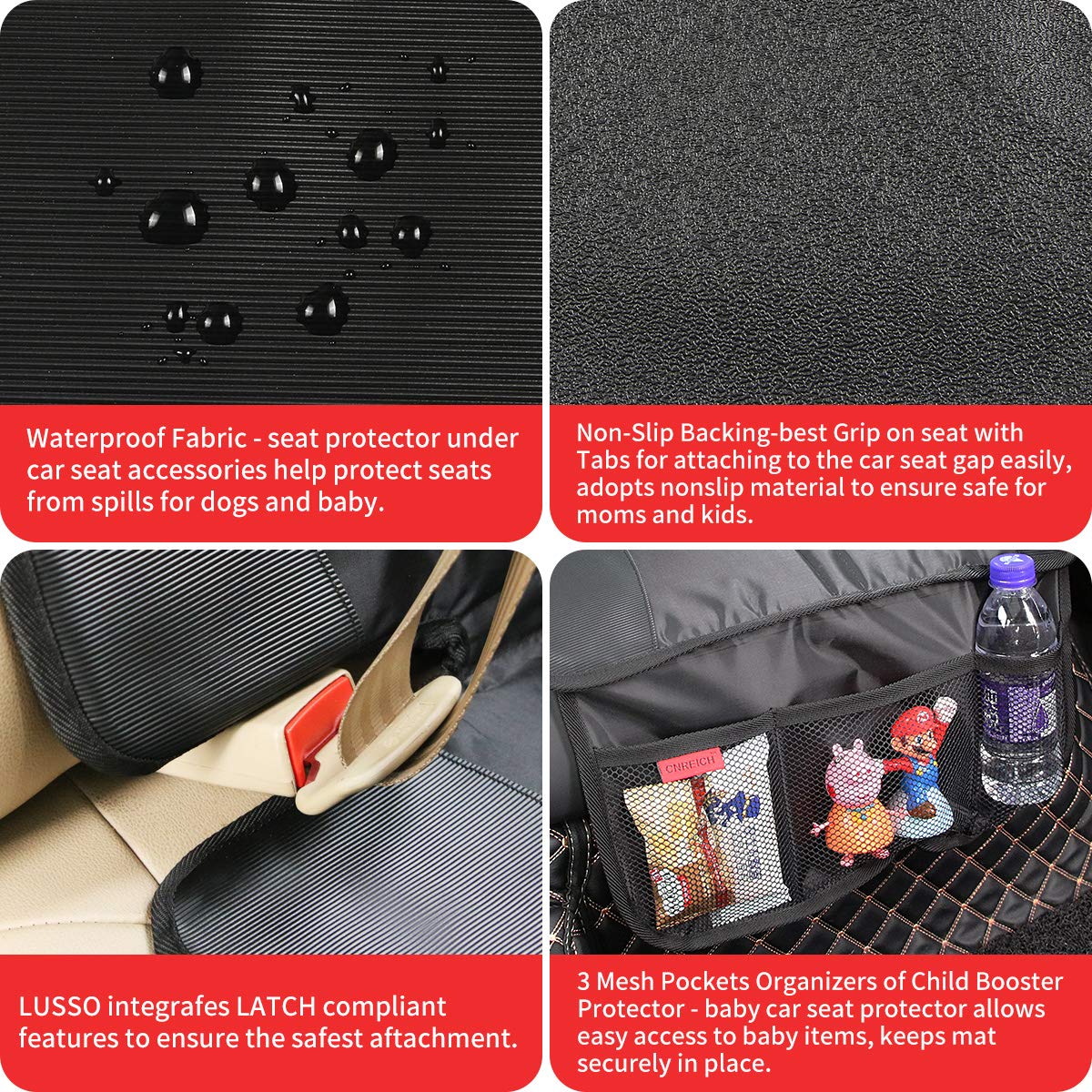 Kaiphy Protector de Asiento de Coche - Tapete Protector - Acolchado Grueso - Tela Resistente E Impermeable, Esquinas Reforzadas con Cuero Y 3 Bolsillos para Un Almacenamiento Práctico Gris