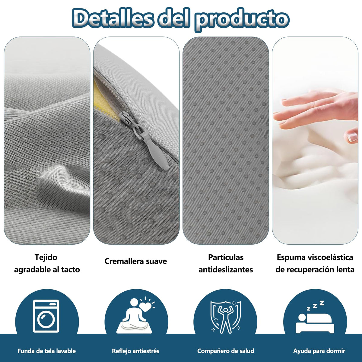 Almohada de Masaje Facial OVQZAW Blanco con Espuma Viscoelástica y Funda de Algodón Antideslizante