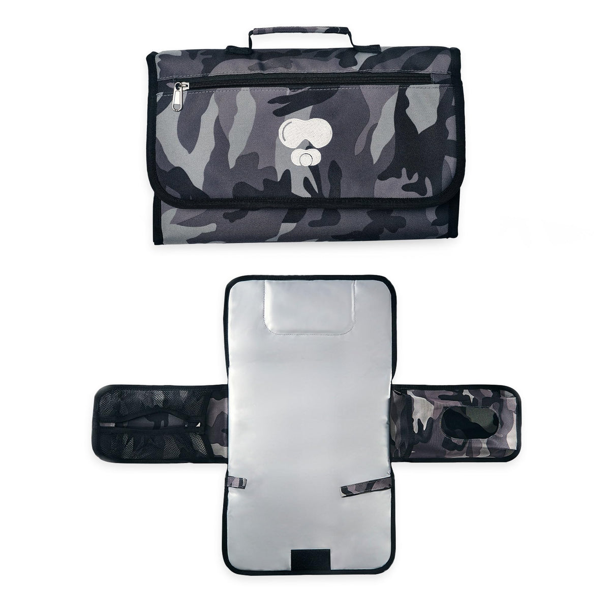 Cambiador portátil de pañales de camuflaje negro y gris, cambiador compacto de bebé para padres diarios y de viaje