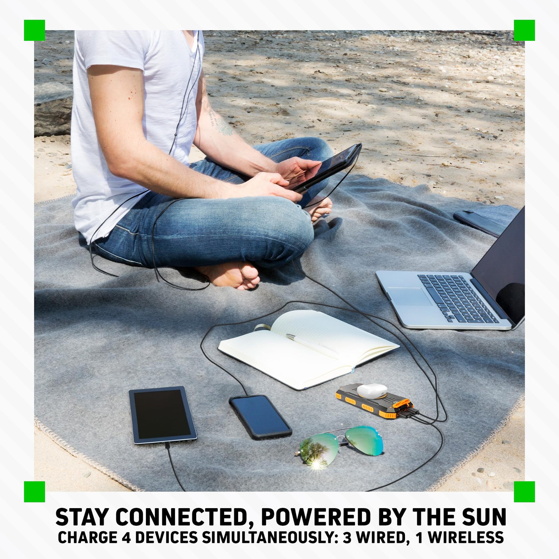CHARGEWORX - Banco de energía Solar con 2 Puertos USB-A más Puertos de Carga USB-C y Micro-USB, Capacidad de 15.000 mAh, Incluye brújula y linternas LED duales, Ideal para Camping, Senderismo y más