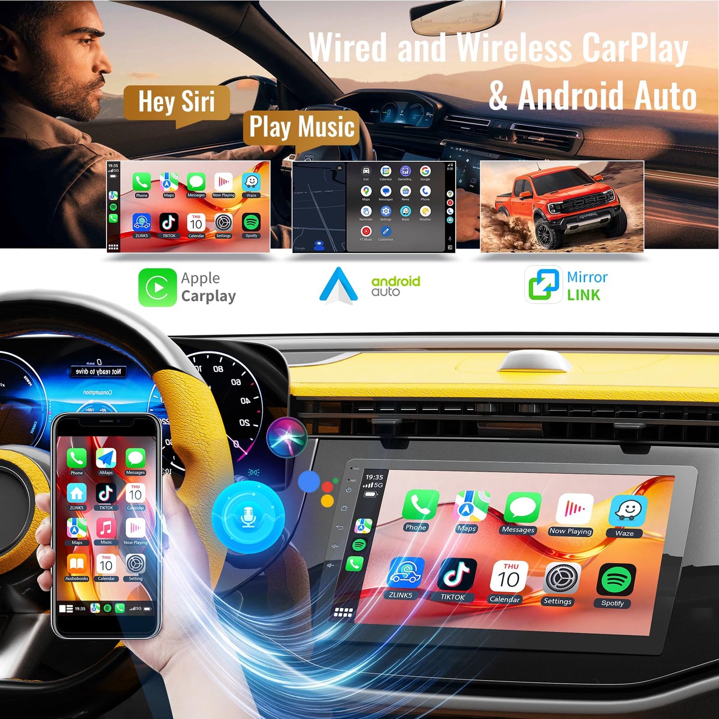 Haudio Estéreo de coche doble DIN de 9 pulgadas con Apple CarPlay y Android Auto, Android 13 Radio de coche 4+64 GB, visualización táctil IPS, navegación GPS, Bluetooth, WiFi, FM/AM/RDS, cámara de