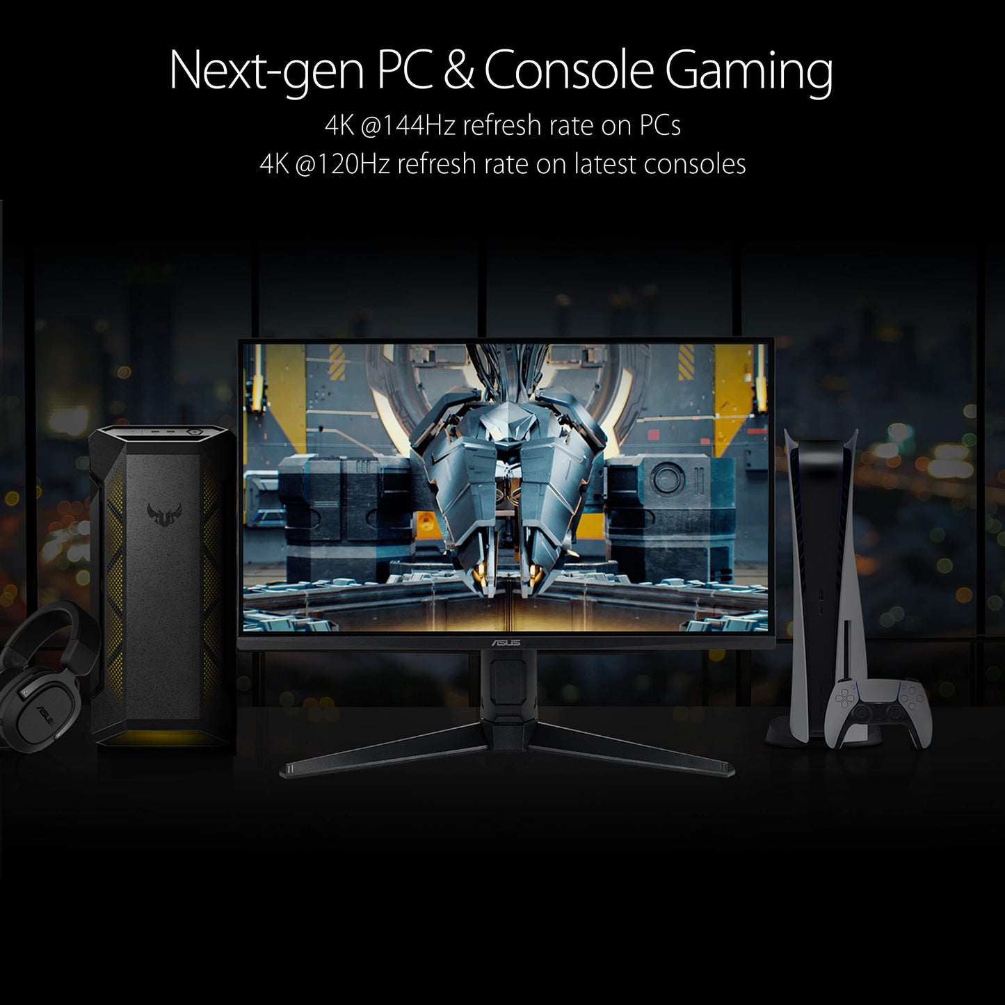 Asus Monitor gamer TUF Gaming VG28UQL1A HDMI 2.1: 4K UHD, 28", IPS rápido, 144Hz, 1ms GTG, compatible con NVIDIA G-Sync, AMD FreeSync Premium, DSC, ELMB Sync