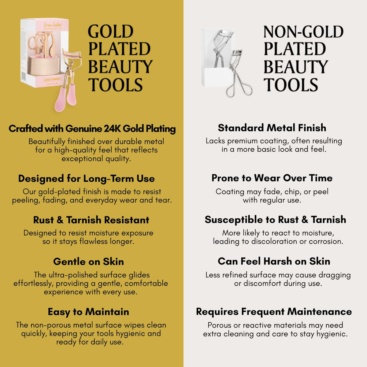 Eyelash Curler for Lush, Luxurious Lashes || 24K Gold Plated Stainless Steel with Silicone Pad & Ergonomic Silicone Cushioned Handles || Comes with Ex