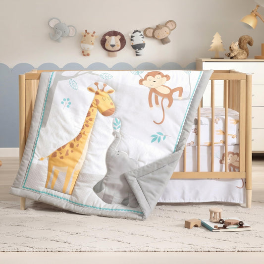 El juego de cama de 3 piezas para cuna de The Hōmistry para niños y niñas - Edredón reversible, sábana ajustada, falda de cuna - Juego de ropa de cama para cuna de microfibra suave, transpirable y
