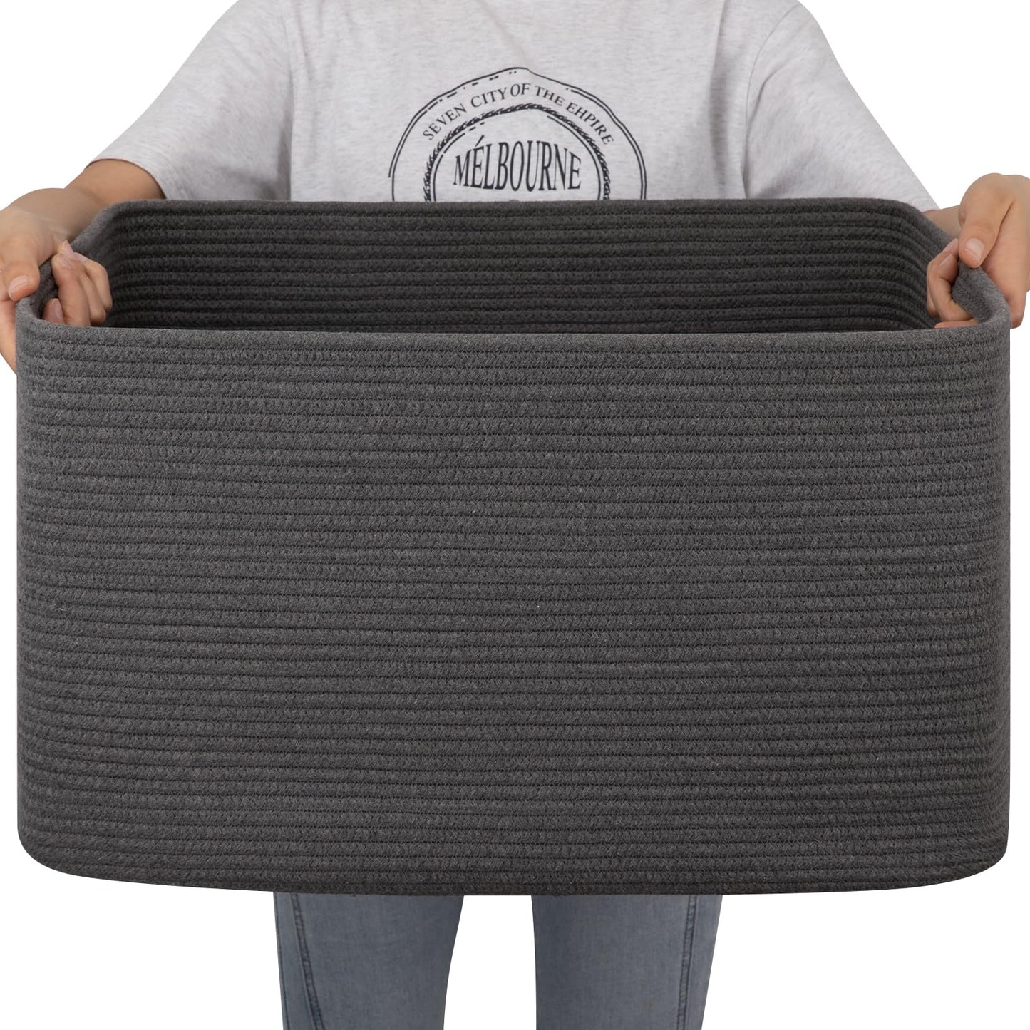 OIAHOMY Cesta de almacenamiento rectangular grande, 22 x 17 x 12 pulgadas, cesta de manta tejida para lavandería, sala de estar, guardería, recámara, cestas de juguetes, cubos organizadores, gris