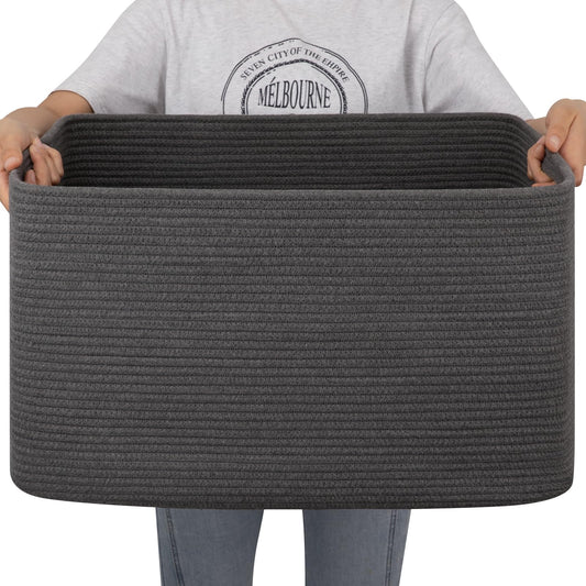 OIAHOMY Cesta de almacenamiento rectangular grande, 22 x 17 x 12 pulgadas, cesta de manta tejida para lavandería, sala de estar, guardería, recámara, cestas de juguetes, cubos organizadores, gris
