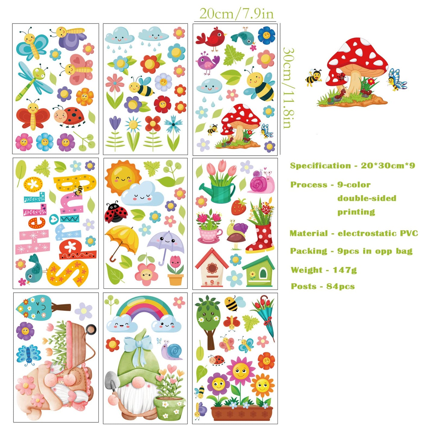 QNTCCX - Pegatinas para ventana de primavera, 115 unidades, flores, mariposa, abejas, pájaros, calcomanías de ventana de doble cara, para primavera, escuela, hogar, oficina, accesorios para fiestas
