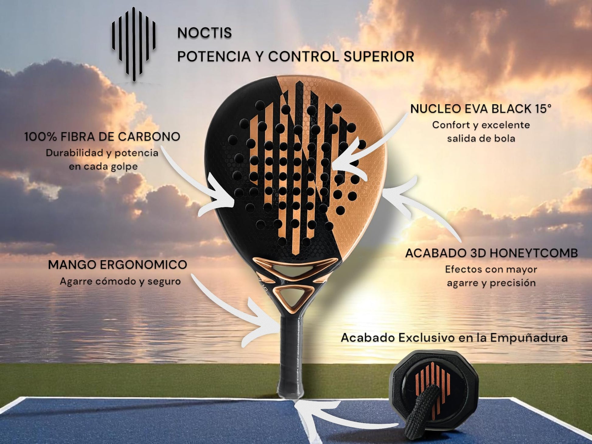 Pala de Pádel Kadur Noctis Negro Fibra de Carbono y Núcleo EVA para Principiantes e Intermedios