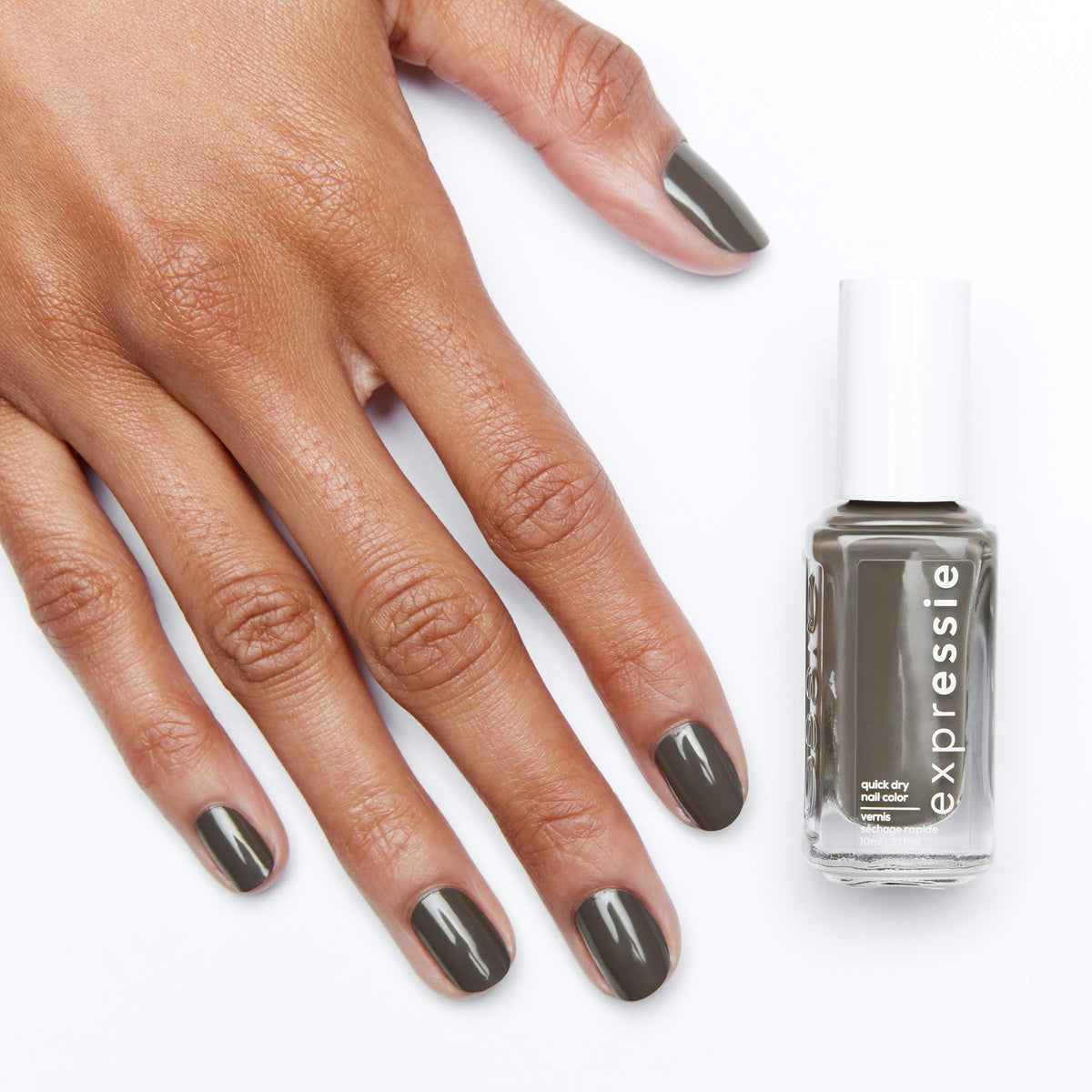 essie Expressie - Esmalte de uñas de secado rápido, color gris silenciado, vegano, sin tiempo para local, 9,76 ml