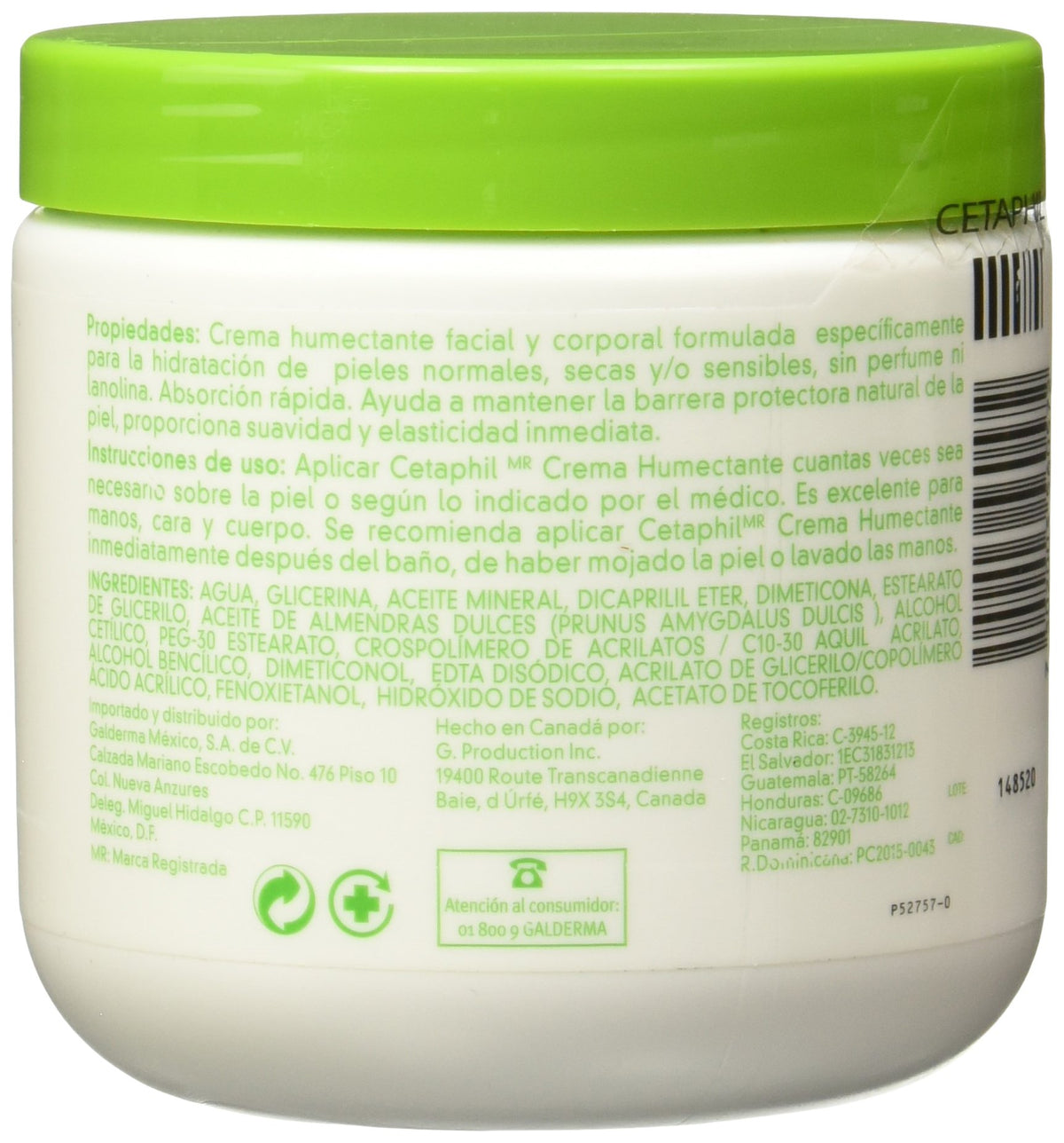 Cetaphil Crema Humectante Alta Tolerancia, 453 gr