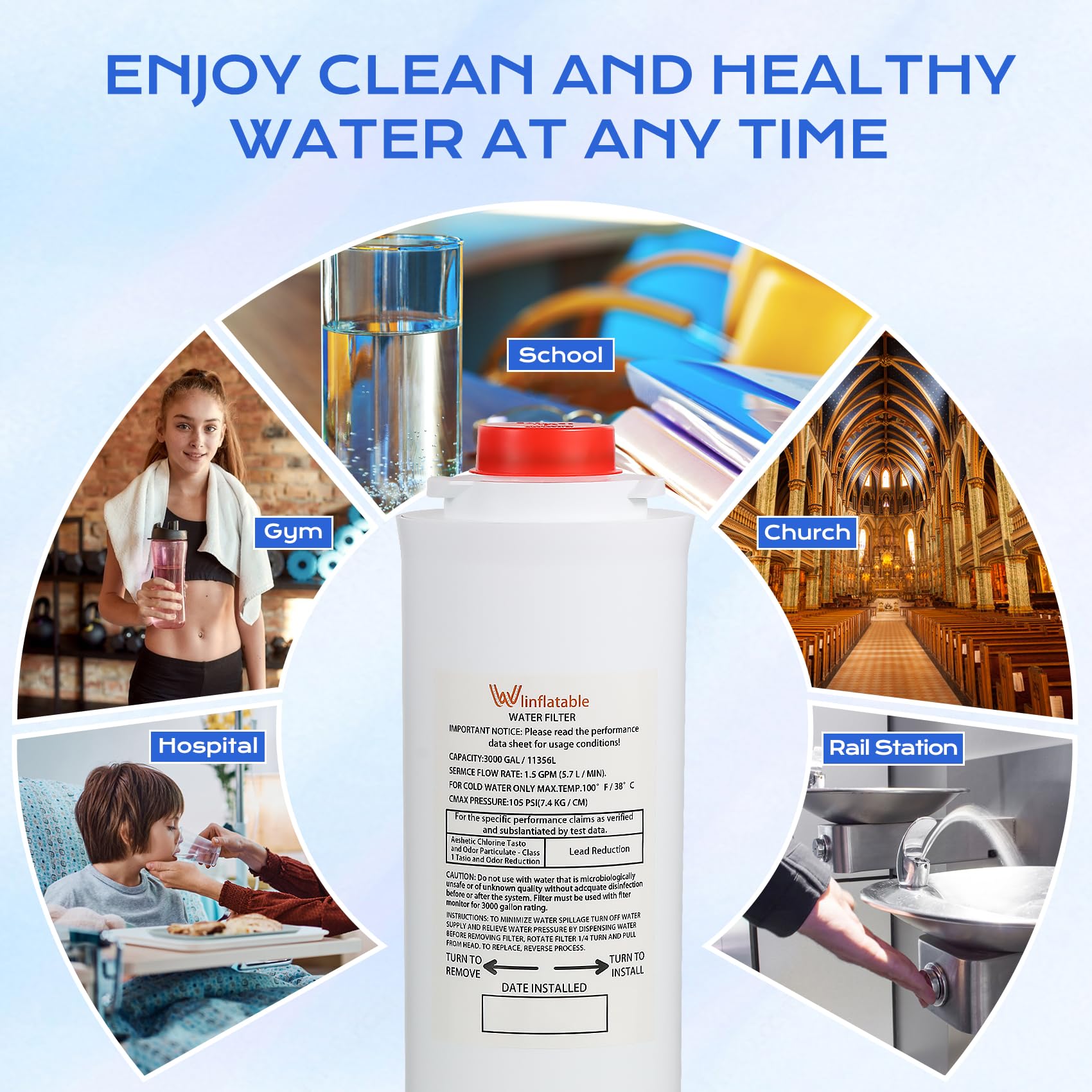 Filtros 51300C, repuesto para filtro Elkay 51300C EWF3000, compatible con estaciones de botellas de repuesto de filtro Ezh2o, filtro 51300C de alta capacidad, 3000 galones, sin chip (3 piezas)