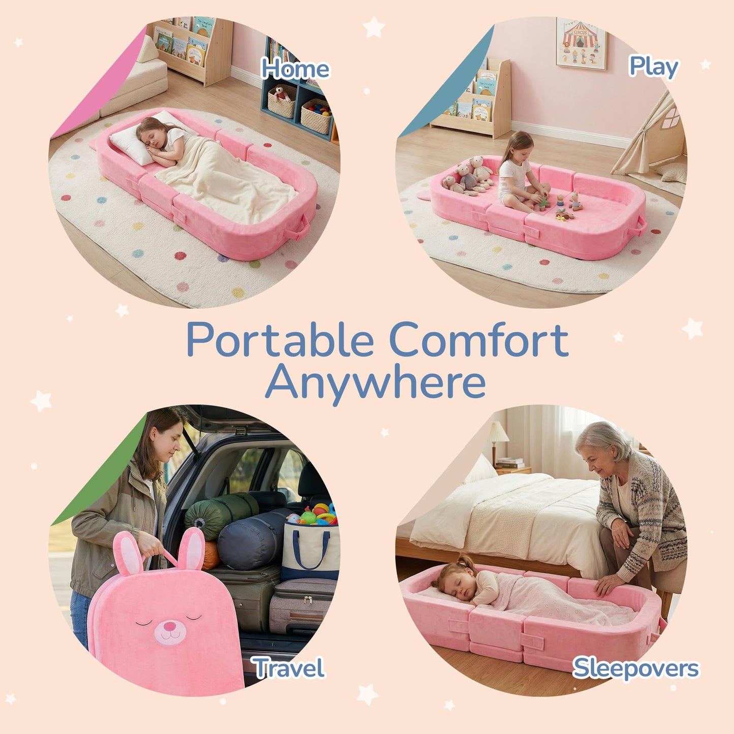Zelladorra - Cama de viaje para niños, cama portátil para niños pequeños