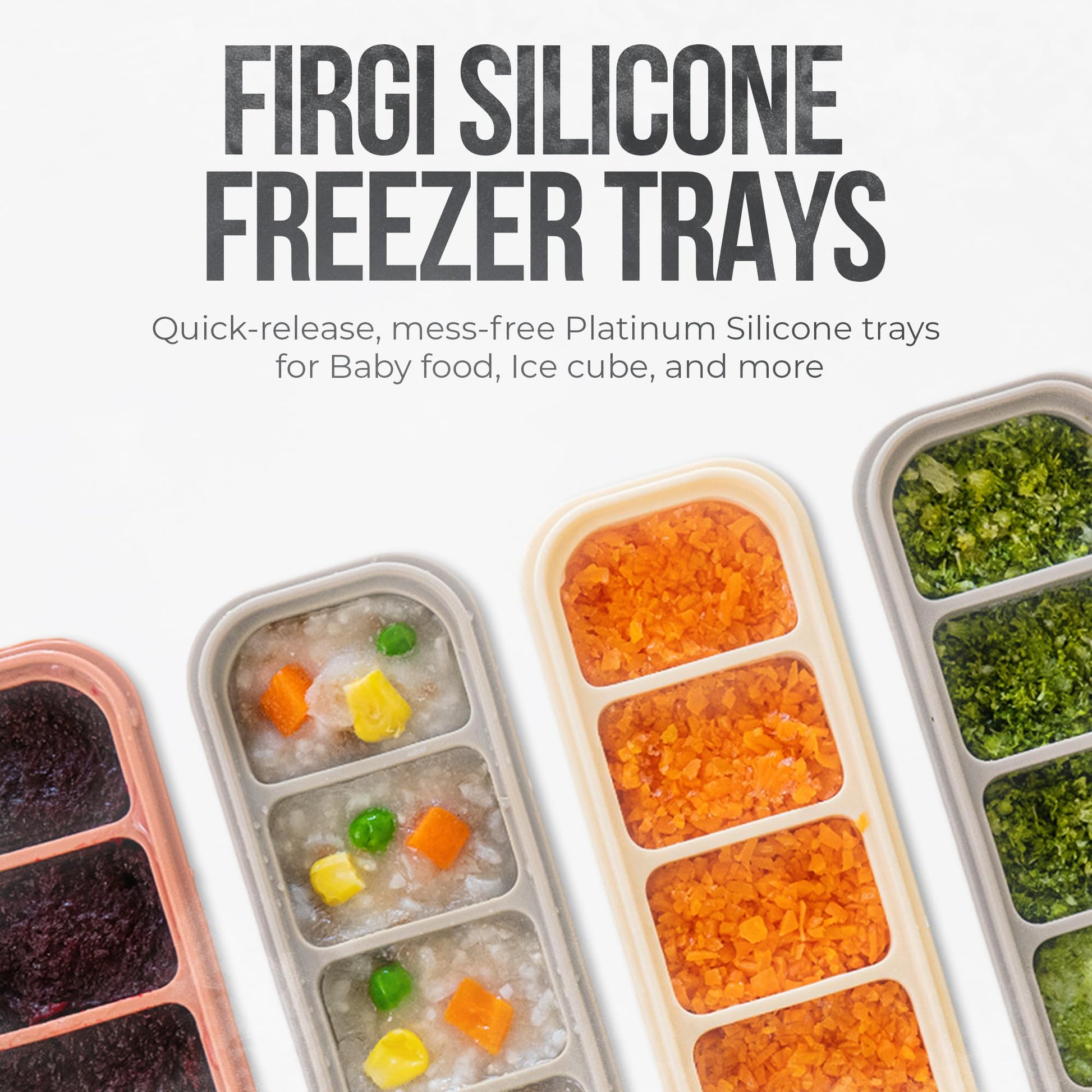 Firgi - Bandeja de silicona para congelador con tapa, 100 % silicona platino de grado alimenticio, resistente a fugas y apta para lavaplatos para preparación de alimentos para bebés, leche materna