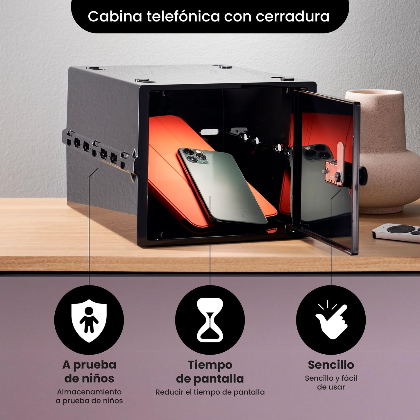 Lockabox One™ | Caja de seguridad compacta e higiénica para alimentos, medicinas y seguridad en el hogar (Jet)