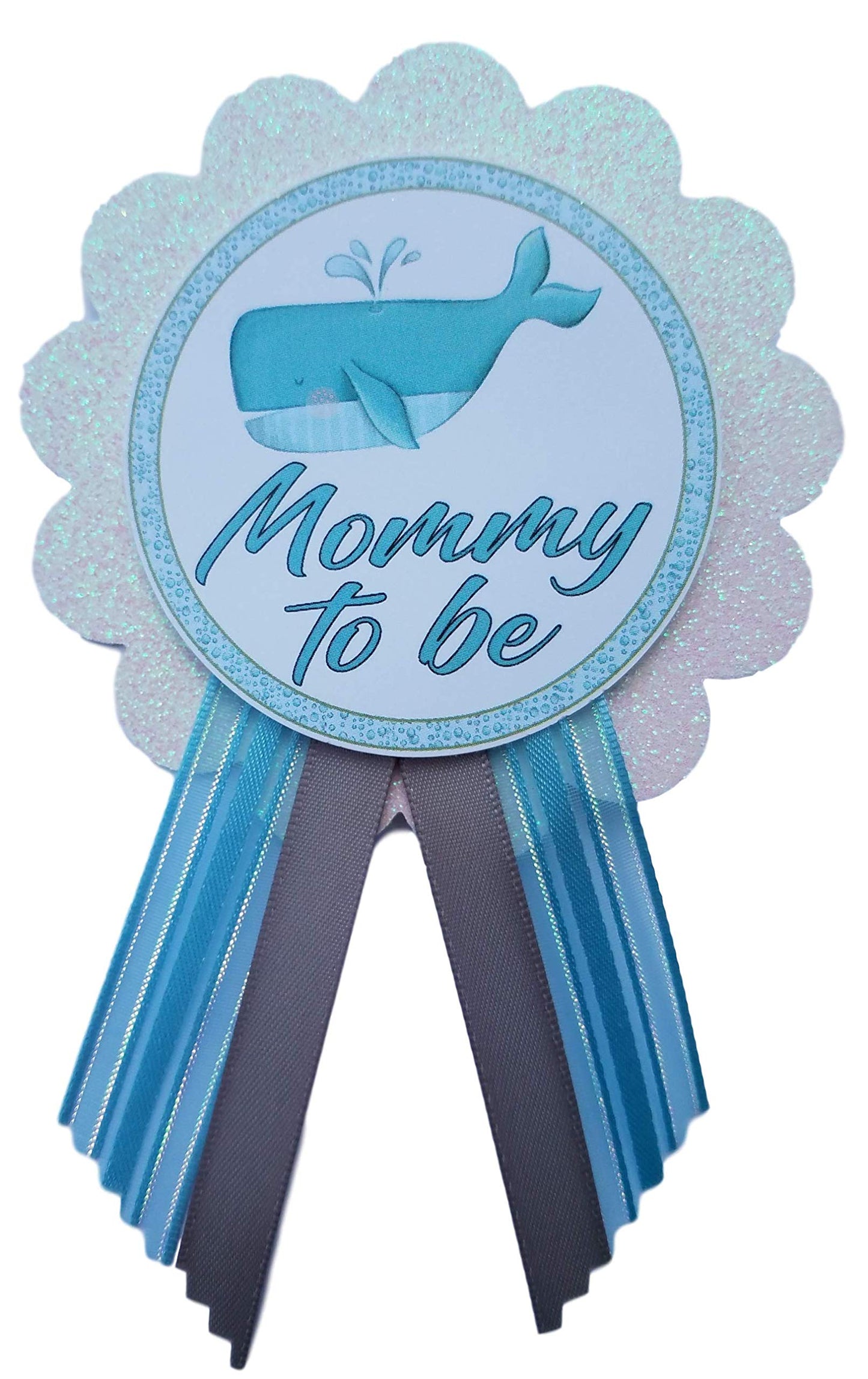 2 Mommy & Daddy to Be Pin Whale Ocean Baby Shower It's a Boy for parents to wear, Blue & White Sprinkle, Una talla, Cartulina cartulina cintas de satén, No es una piedra preciosa