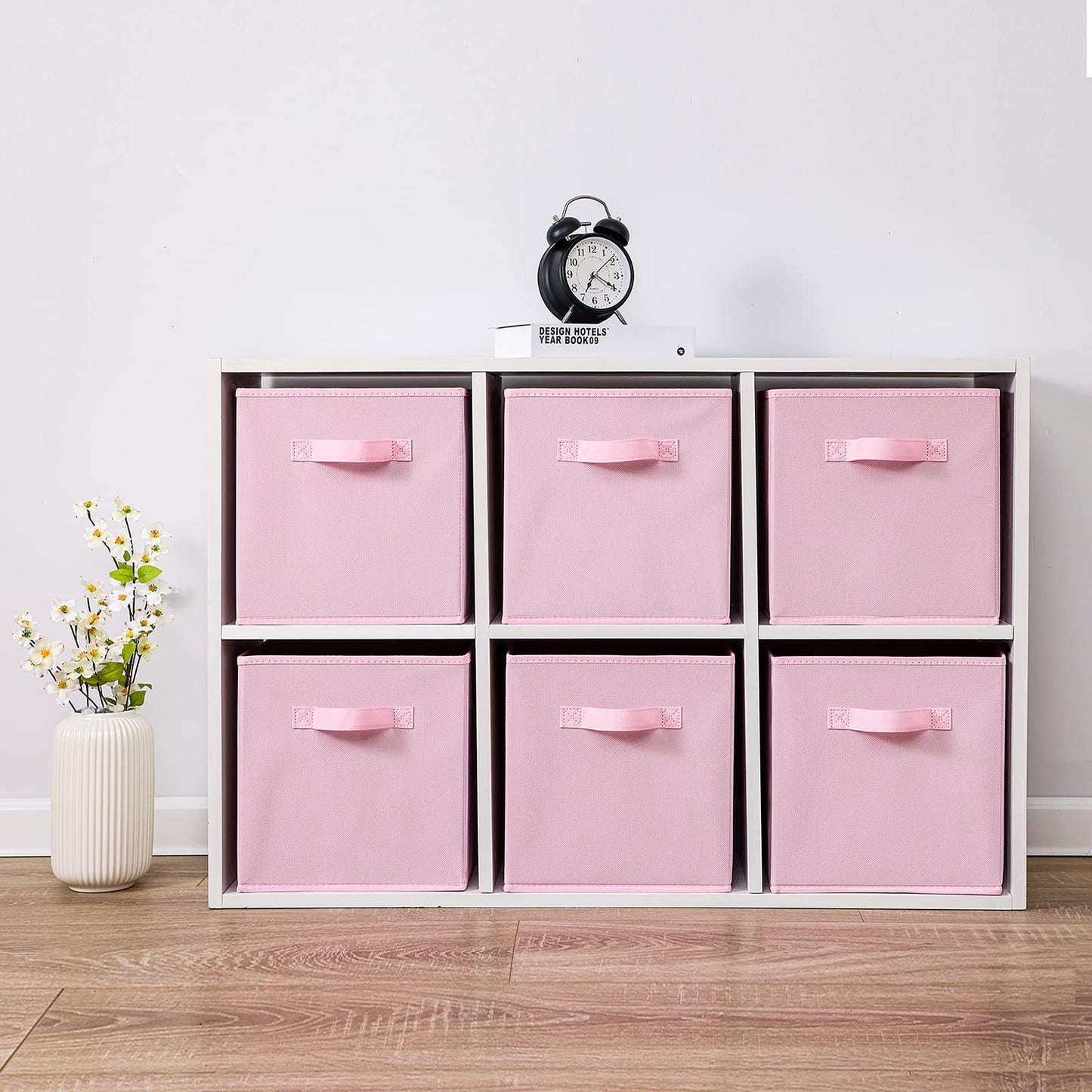 Cubos de tela para almacenamiento, paquete de 6, de 13 x 13 x 13 pulgadas, de colores divertidos y duraderos, con asas, cestas plegables para el hogar,color rosa