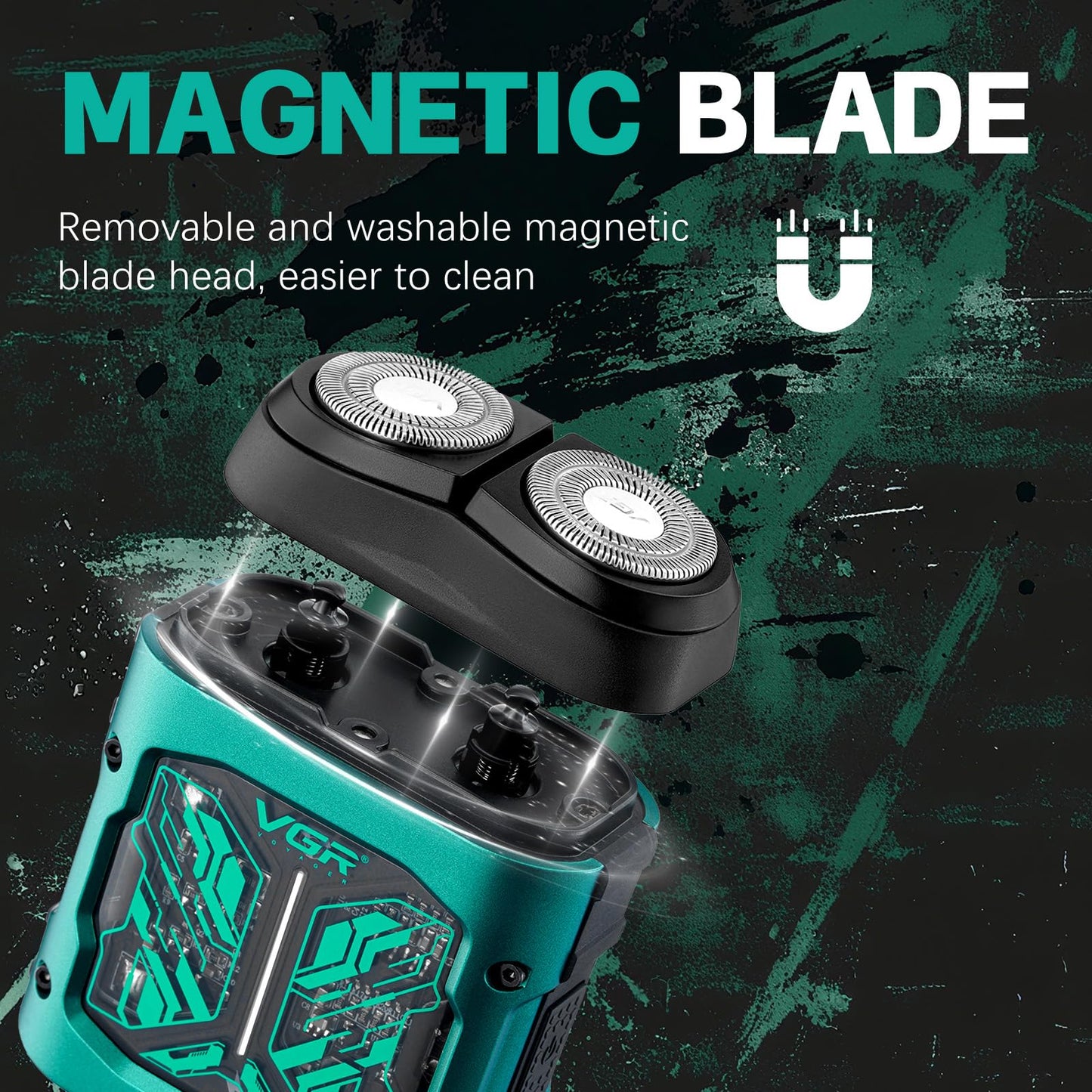 VGR 344 Mini afeitadora eléctrica para hombres, afeitadora eléctrica para hombres con cabezales magnéticos de doble rotación para una fácil limpieza, afeitadora compacta de viaje para cara con IPx6