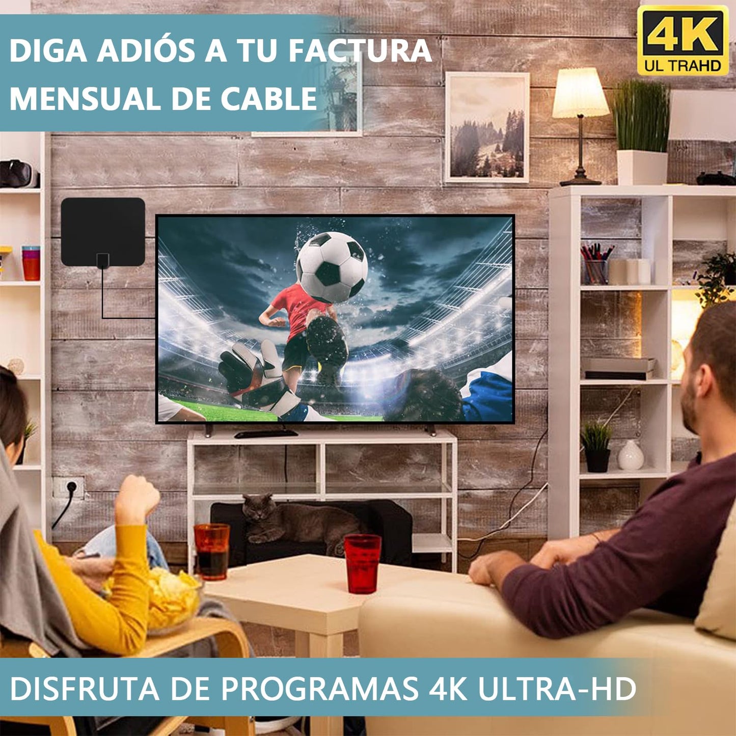Antena de TV Digital HDTV con Amplificador de Señal Inteligente para Canales 1080P 4K DTMB ATSC DVB-T DMB-T ISDB-T - Interiores