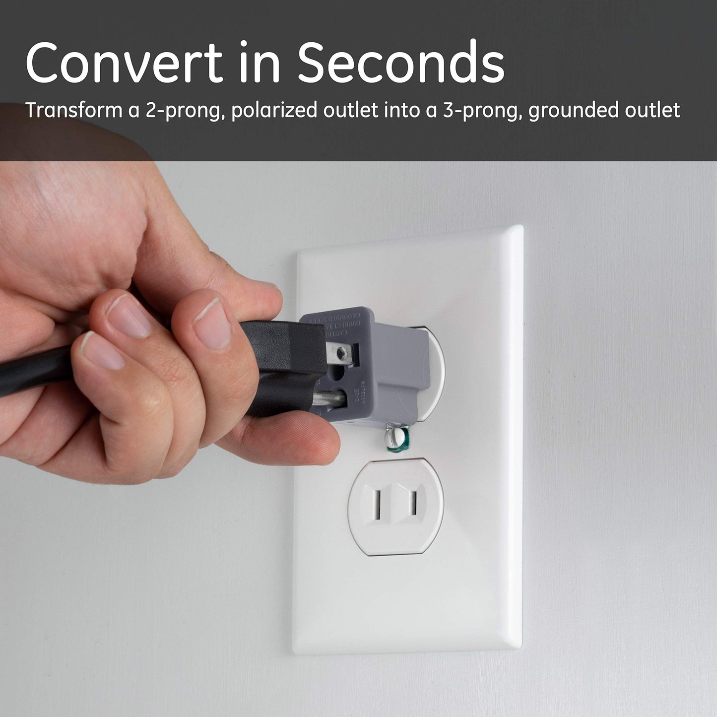 GE Extensor de toma de tierra polarizado, paquete de 2, convierte 2 puntas en 3, fácil de instalar, interior, con certificación UL, gris, 54302