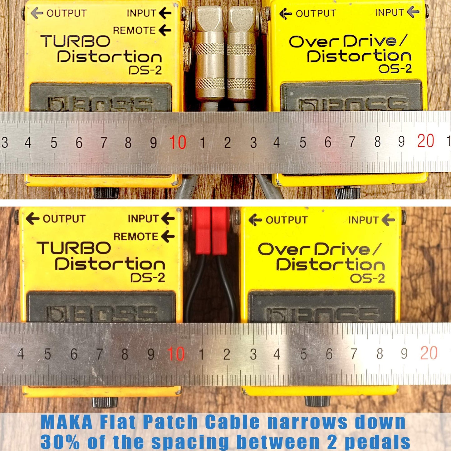 M MAKA Flat Low Profile Guitar Patch Cable 4 inch for Effects Pedals, 1/4 inch Right-Angle, White, 3-Pack
