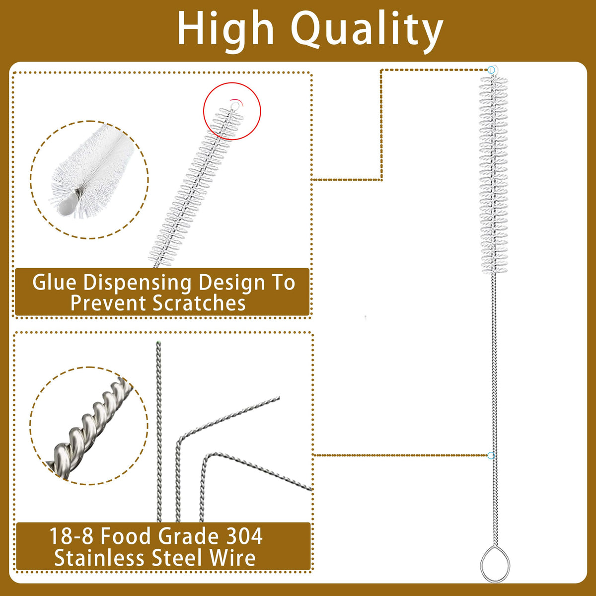 CIDYAUST - cepillo para polvo limpiador de pajitas extra largo de 12 pulgadas, cepillo para polvo de paja extra largo con mango de acero inoxidable 304, cepillo para polvo de limpieza de pajita extra