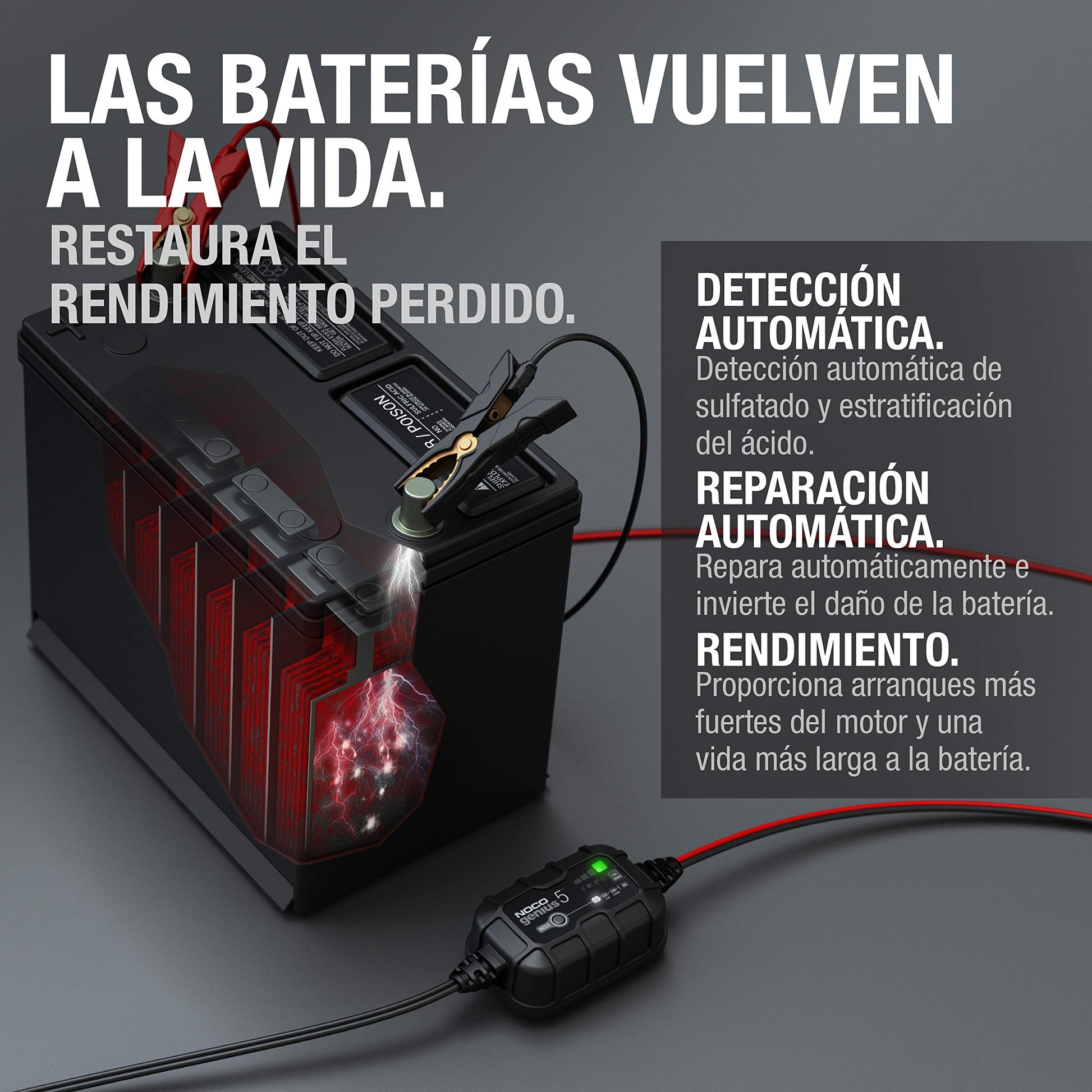 Cargador Inteligente NOCO 5A Automático Desulfatador con Compensación de Temperatura