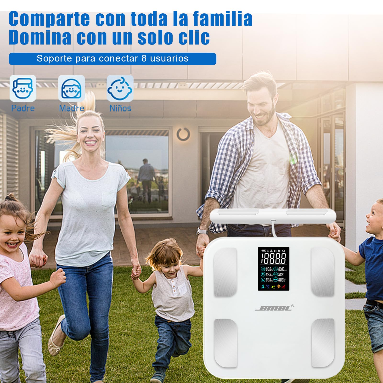 EDWINAYY Báscula Inteligente 8 Electrodos - Analizador Corporal Bluetooth con Bioimpedancia | Mide Grasa/Músculo/Hueso
