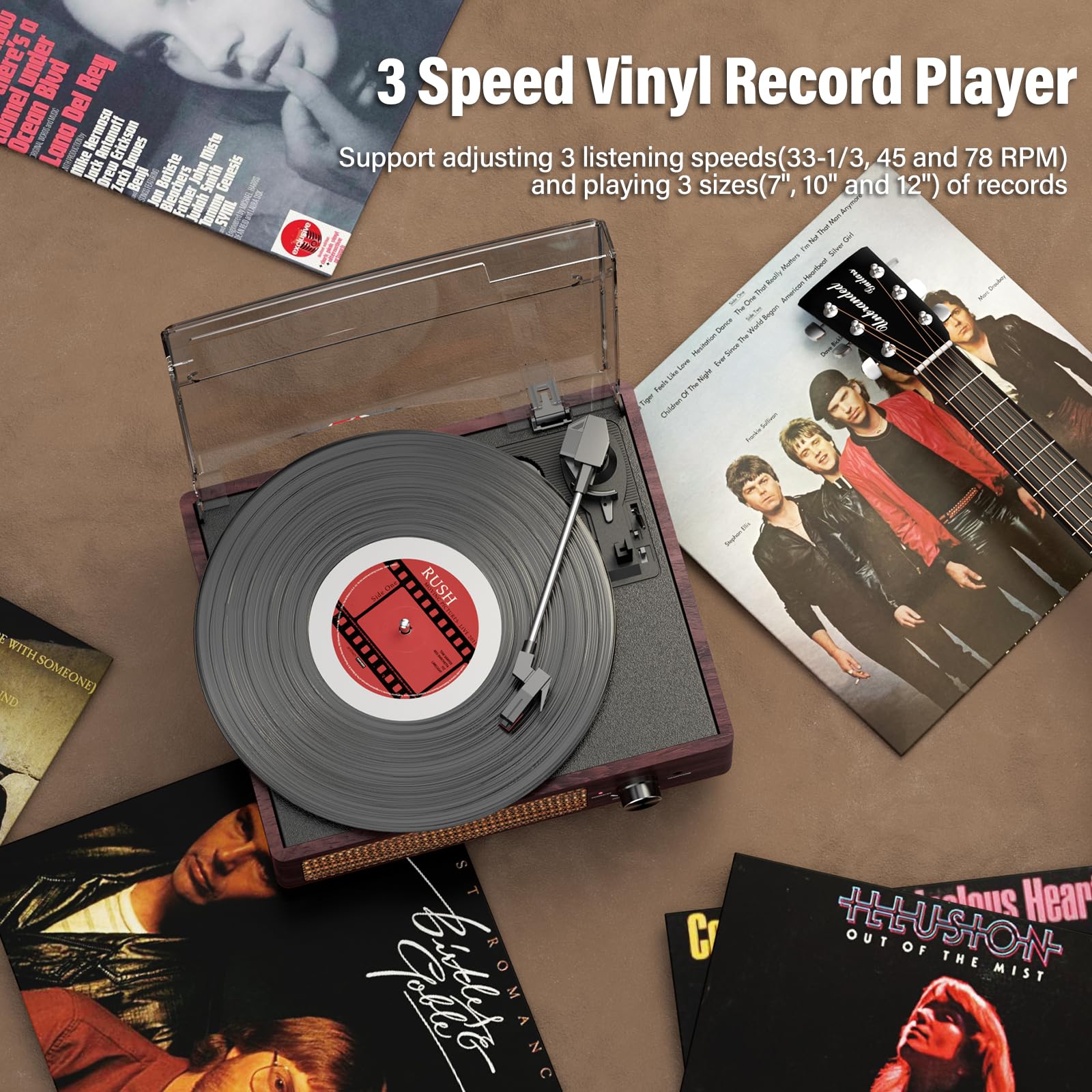 Kedok - Tocadiscos de vinilo con receptor Bluetooth integrado y 2 altavoces estéreo, reproductor de discos retro portátil de 3 velocidades y 3 tamaños para entretenimiento y decoración del hogar
