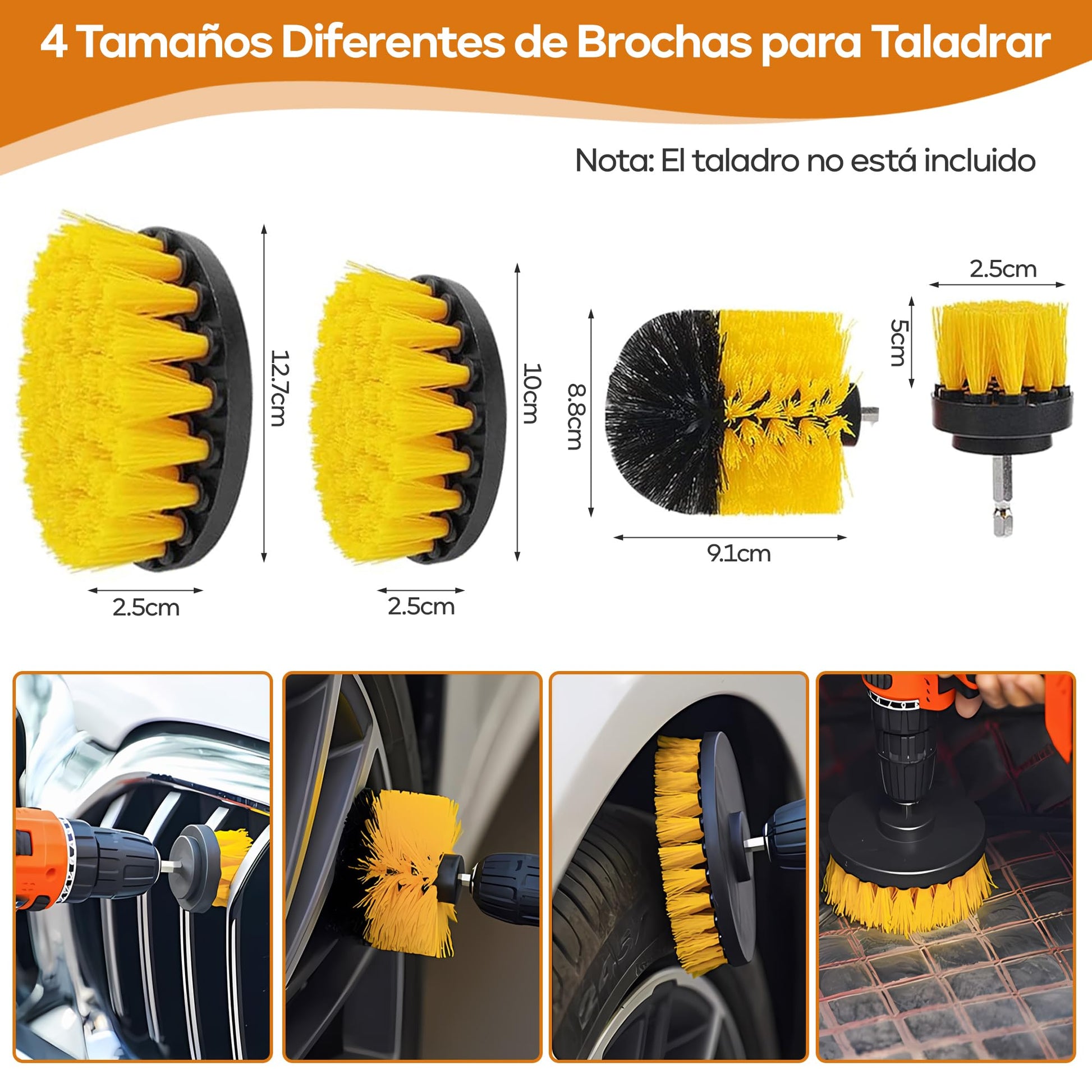 Juego de Cepillos RONLADO Negro para Limpieza de Coches y Detallado para Hombre