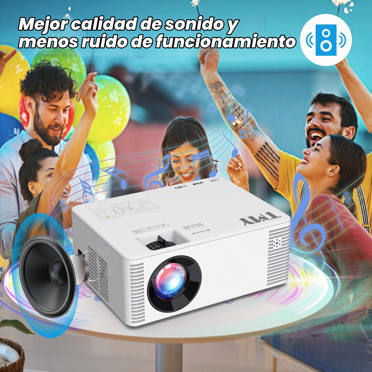 Mini Proyector Portátil TMY Beige Mejorado Full HD 1080P Compatible con Smartphone y TV Stick
