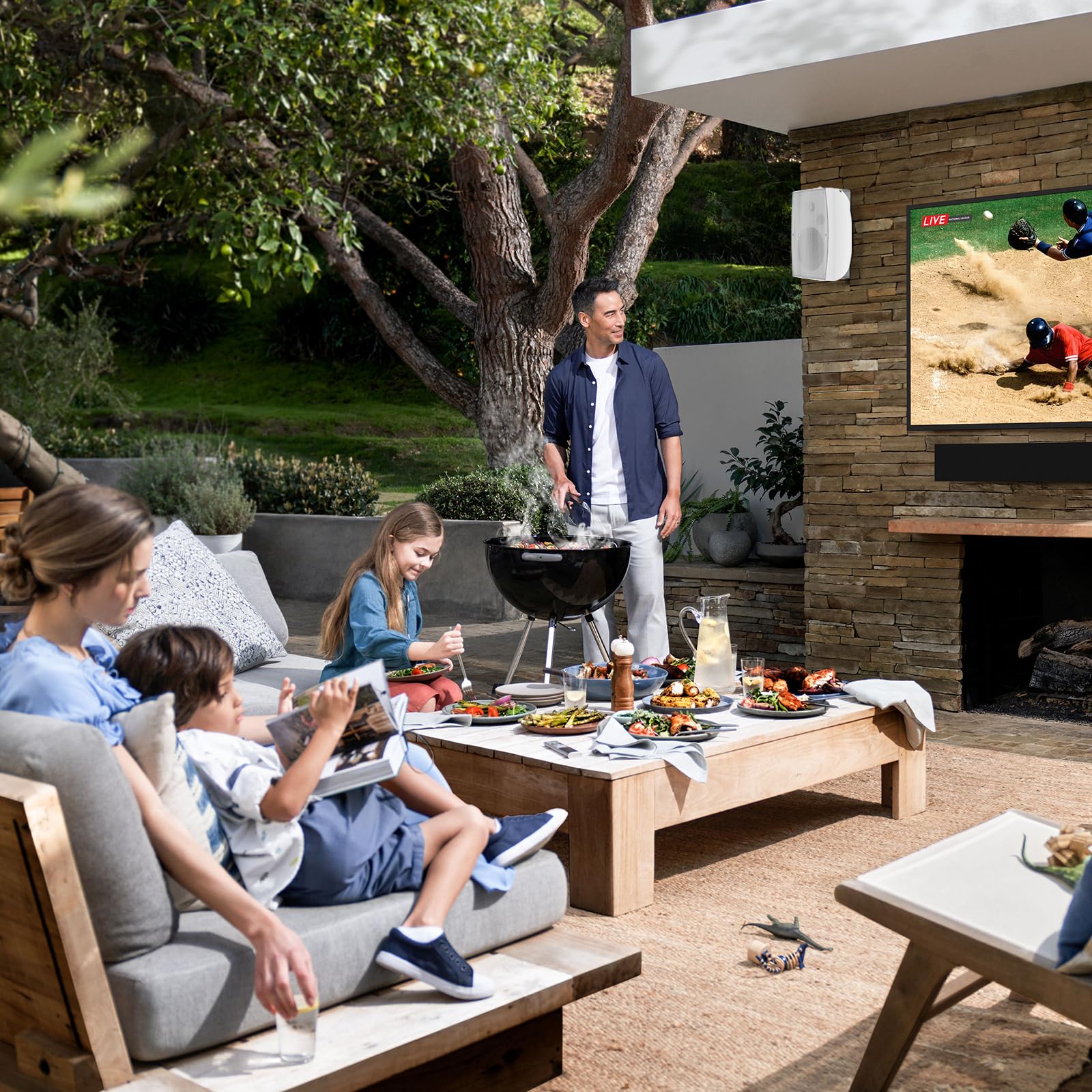 Altavoces Bluetooth para exteriores, 6.5 pulgadas, máximo 800 W, impermeables, con cable con amplificador multifuncional, sistema de altavoces para exteriores, para patio, jardín, piscina, hogar (4