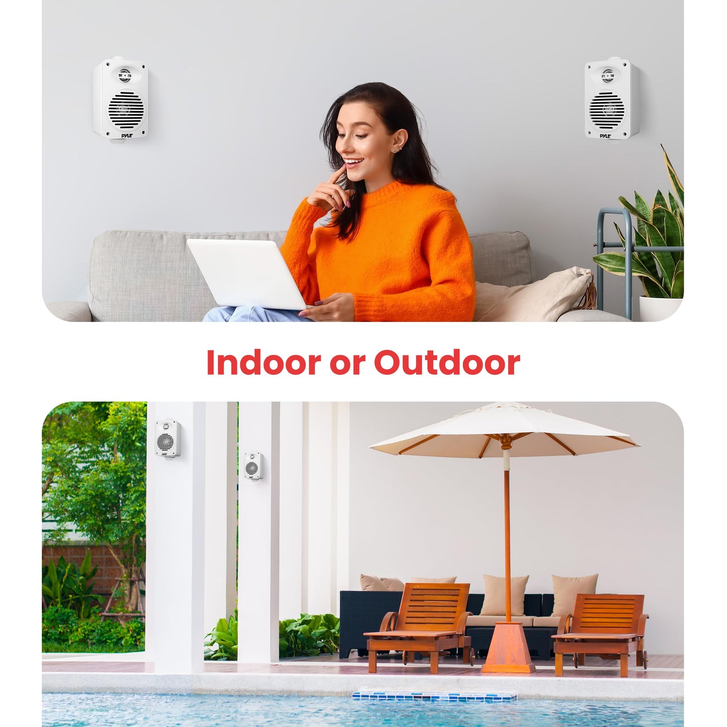 Pyle Par Altavoces Bluetooth de 200W para Interior y Exterior, Bocinas de 2 Vías Impermeables de 3.5” con Tweeter de Alto Cumplimiento de 1/2” Ideal Casa, Barco, Marino, Deck, Patio y Piscinas, Blanco