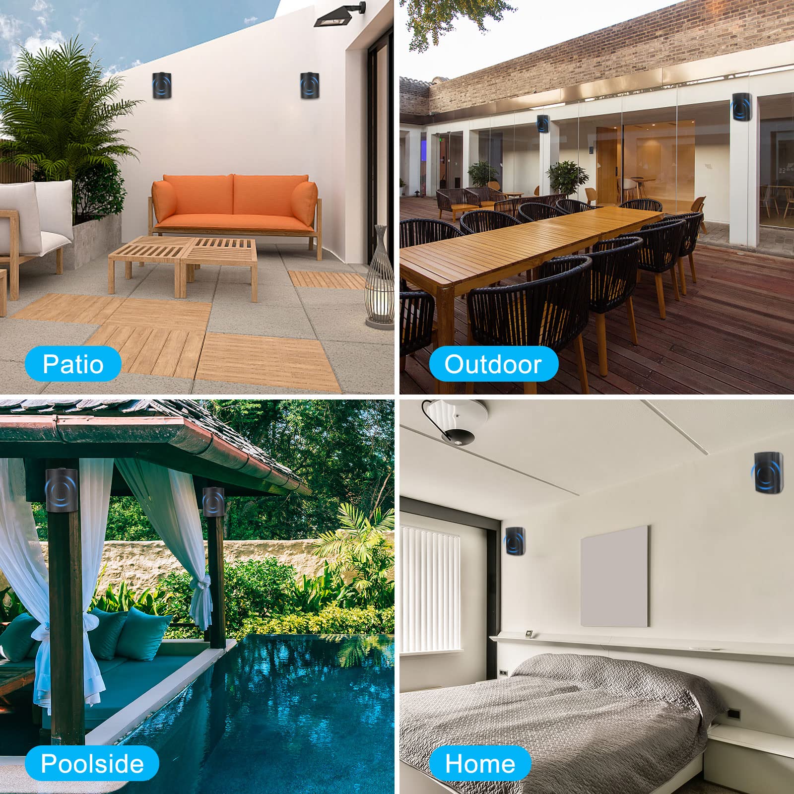 Herdio Bluetooth Bocinas para Exterior, 6,5 Pulgadas 400W Altavoces para Exteriores, Impermeable, Amplificador Superior, Amplia Cobertura De Sonido Estéreo, para Patio, Terraza, Patio Trasero (Negro)