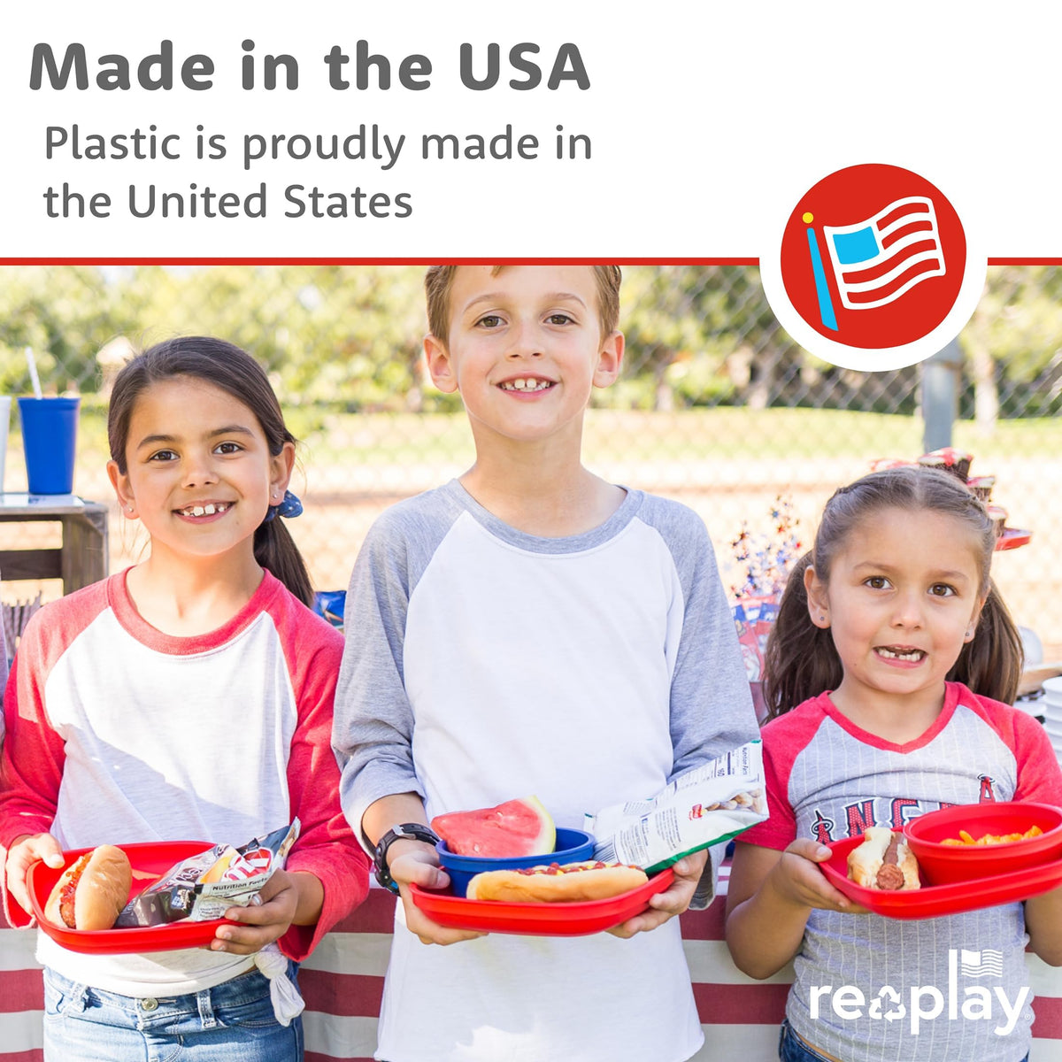 Re-Play - Platos para niños pequeños, 22 onzas, con paredes profundas y 1 tapa, aptos para lavaplatos y microondas, fabricado en Estados Unidos, juego de 3-7.37 x 1.25 pulgadas, color azul verdadero