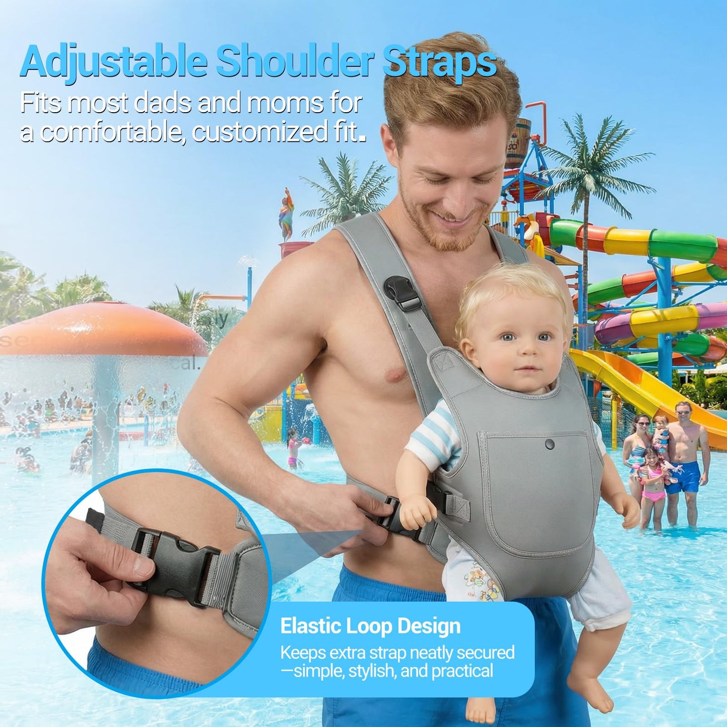 Portabebés de neopreno para bebés recién nacidos a niños, ergonómico e impermeable para el pecho con correas ajustables, transpirable y ligero, equipo de uso para verano, piscina, natación y playa