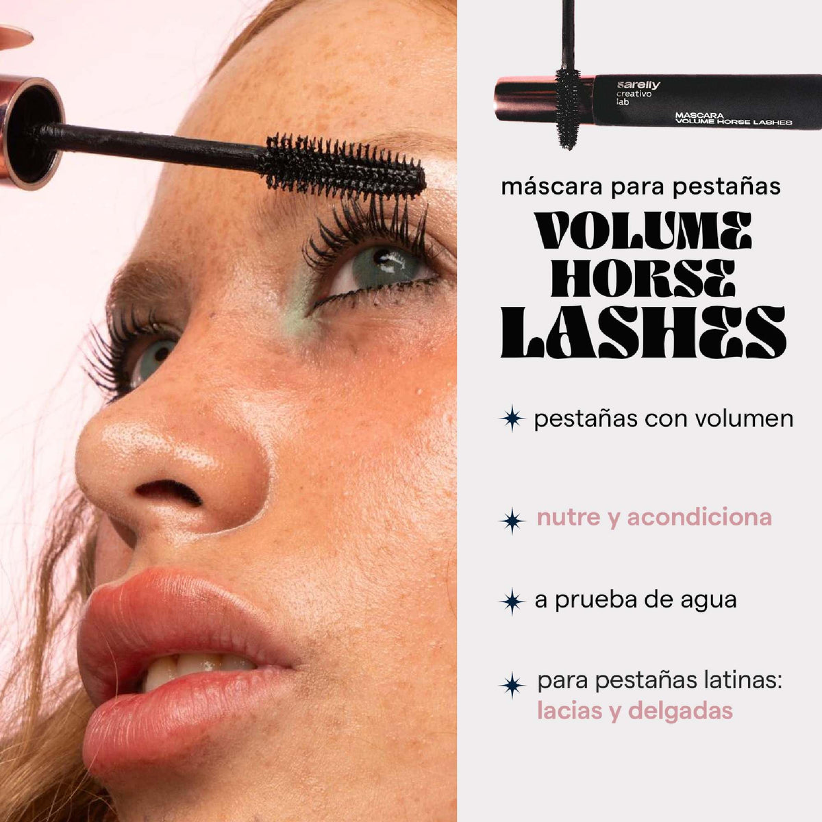 Sarelly Máscara waterproof HORSE LASHES BLACK ⁠Máscara de Pestañas Voluminizadora