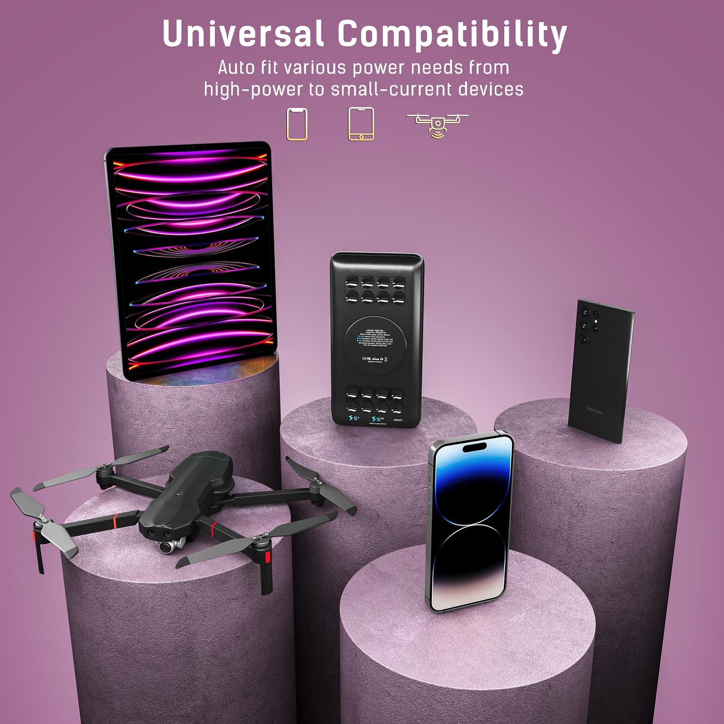 Banco de Energía Techsmarter Violeta Potente, 20000 mAh, USB-C PD 18 W para iPhone y Galaxy