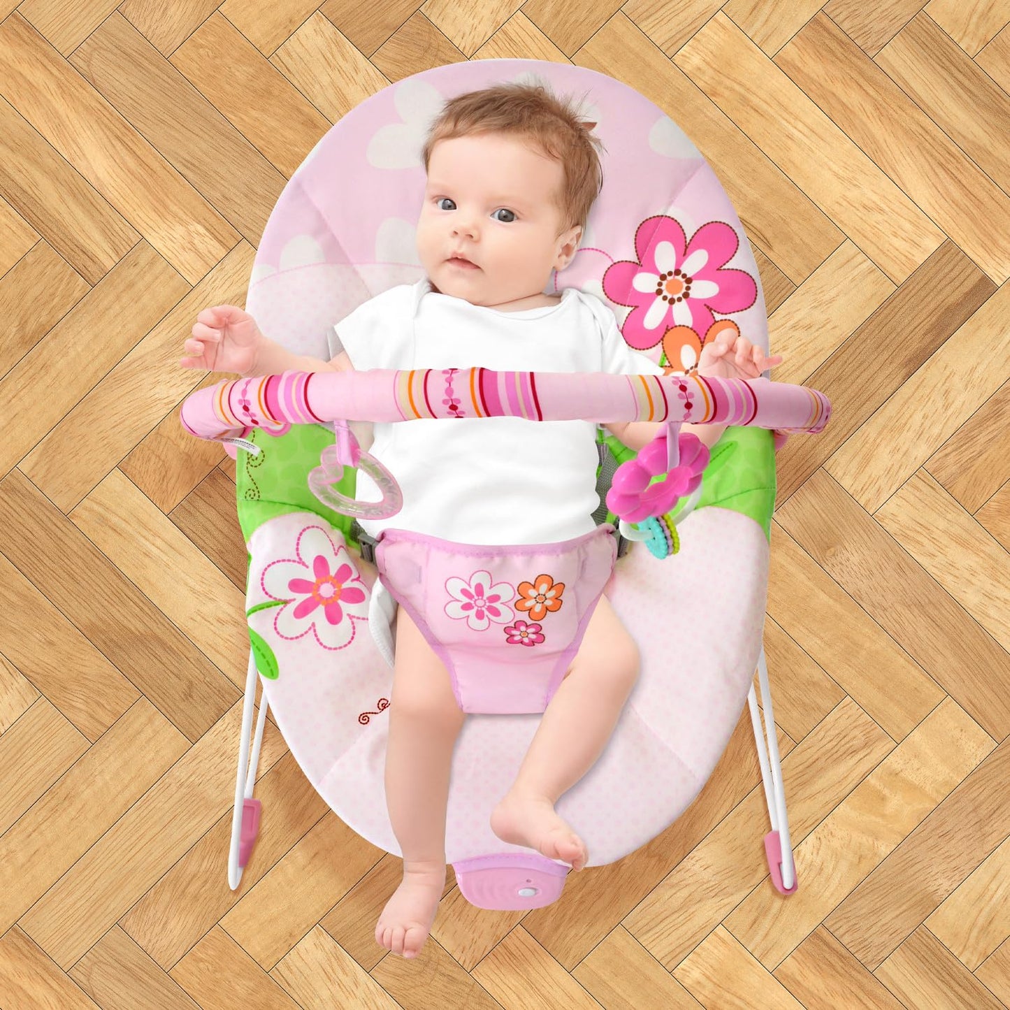 Little Monkey Silla Vibradora Mecedora para Bebe Barra con Juguetes Arnes de Seguridad de 3 Puntos Patas Antideslizantes Portatil Bouncer para Bebe en Etapa de Desarrollo Silla Mecedora con Vibracion