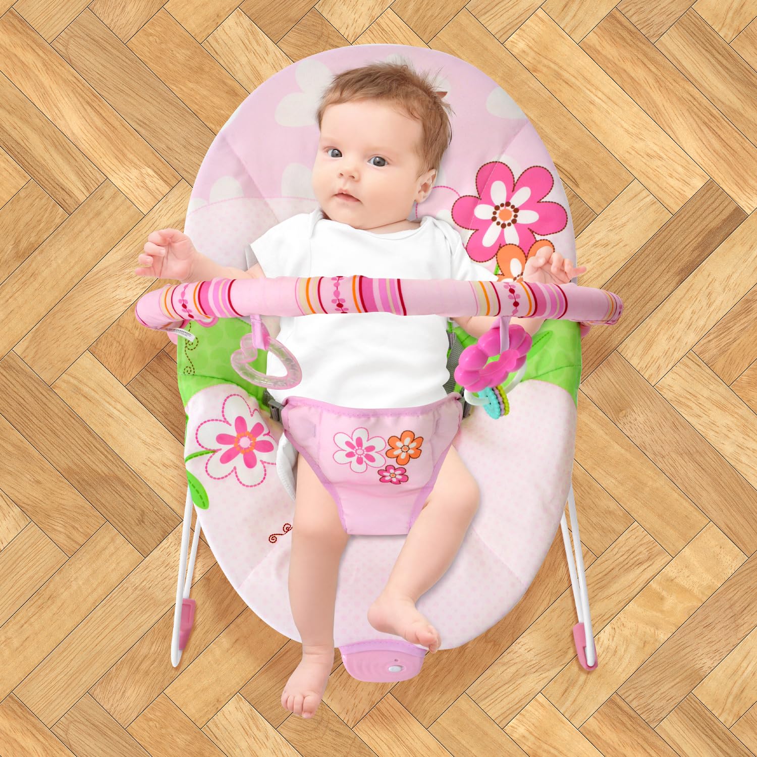 Little Monkey Silla Vibradora Mecedora para Bebe Barra con Juguetes Arnes de Seguridad de 3 Puntos Patas Antideslizantes Portatil Bouncer para Bebe en Etapa de Desarrollo Silla Mecedora con Vibracion
